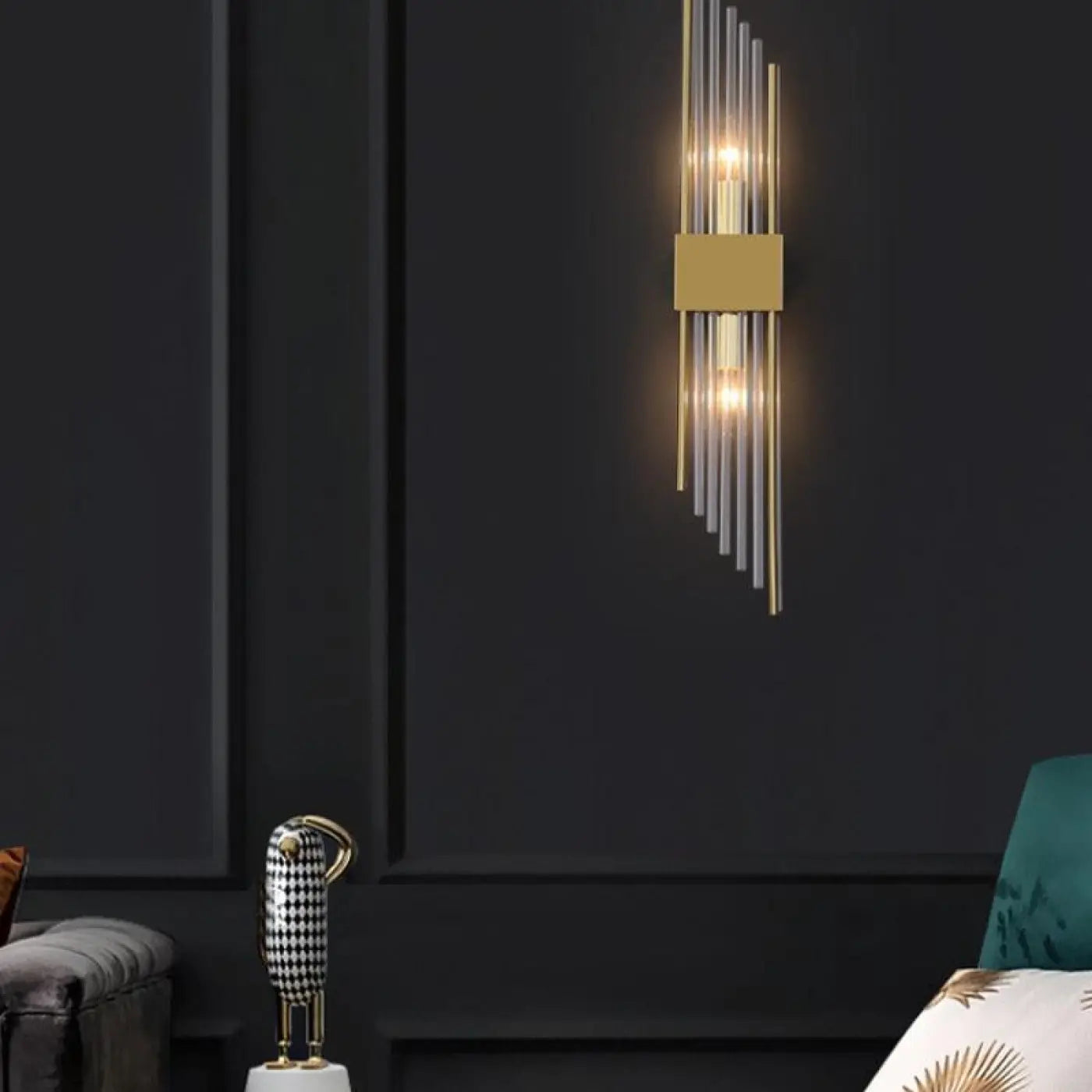 Applique murale LED Art déco en verre dorée et noire — vue 1