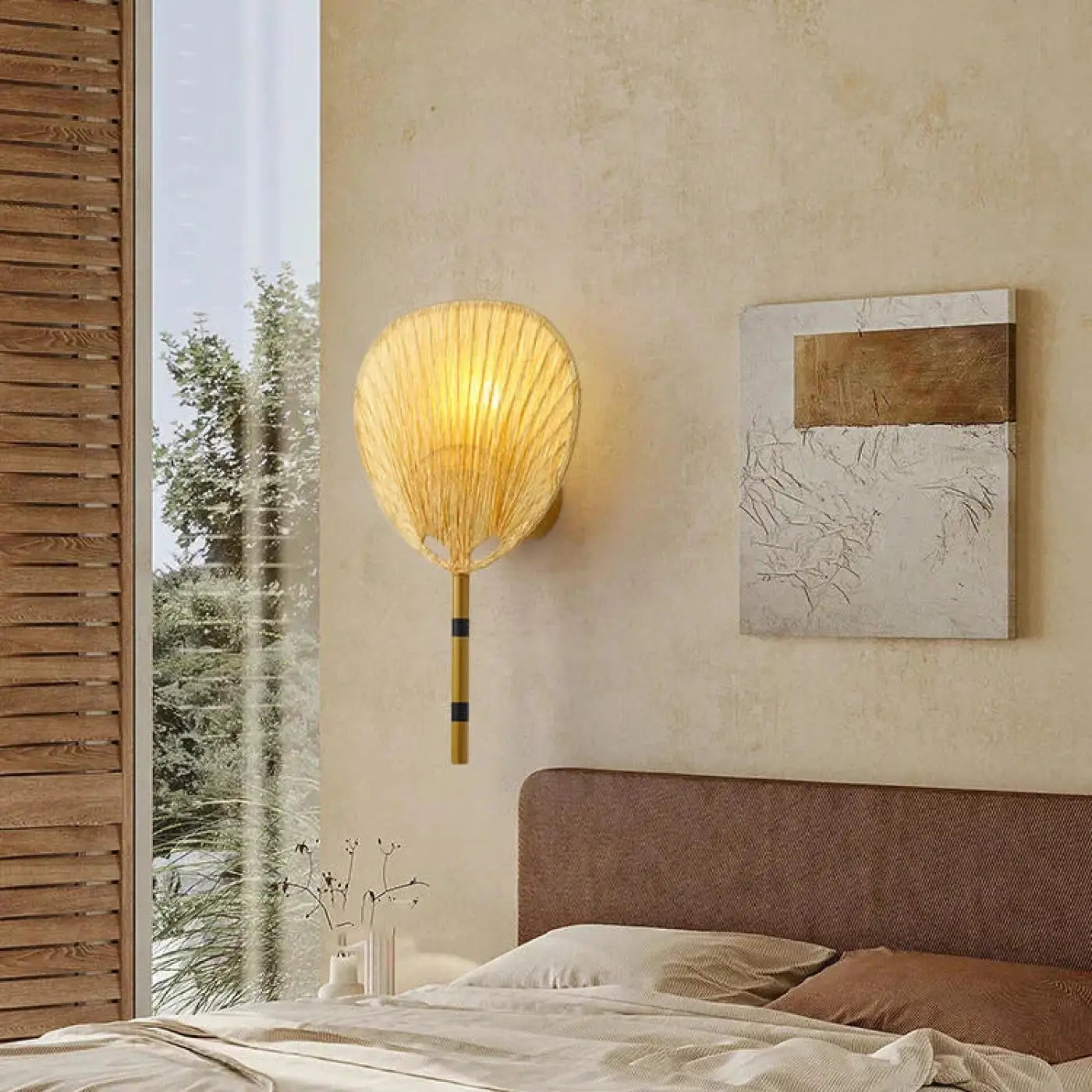 Applique murale LED beige abat-jour tissu pour tête de lit — vue 2