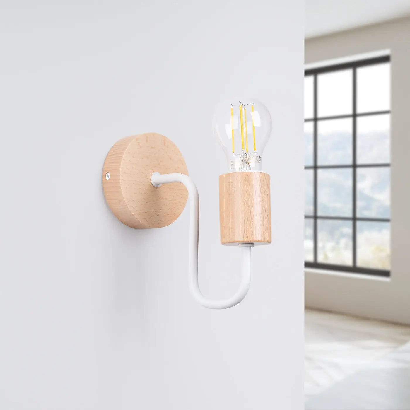 Applique murale LED blanche en acier et bois naturel — vue 2