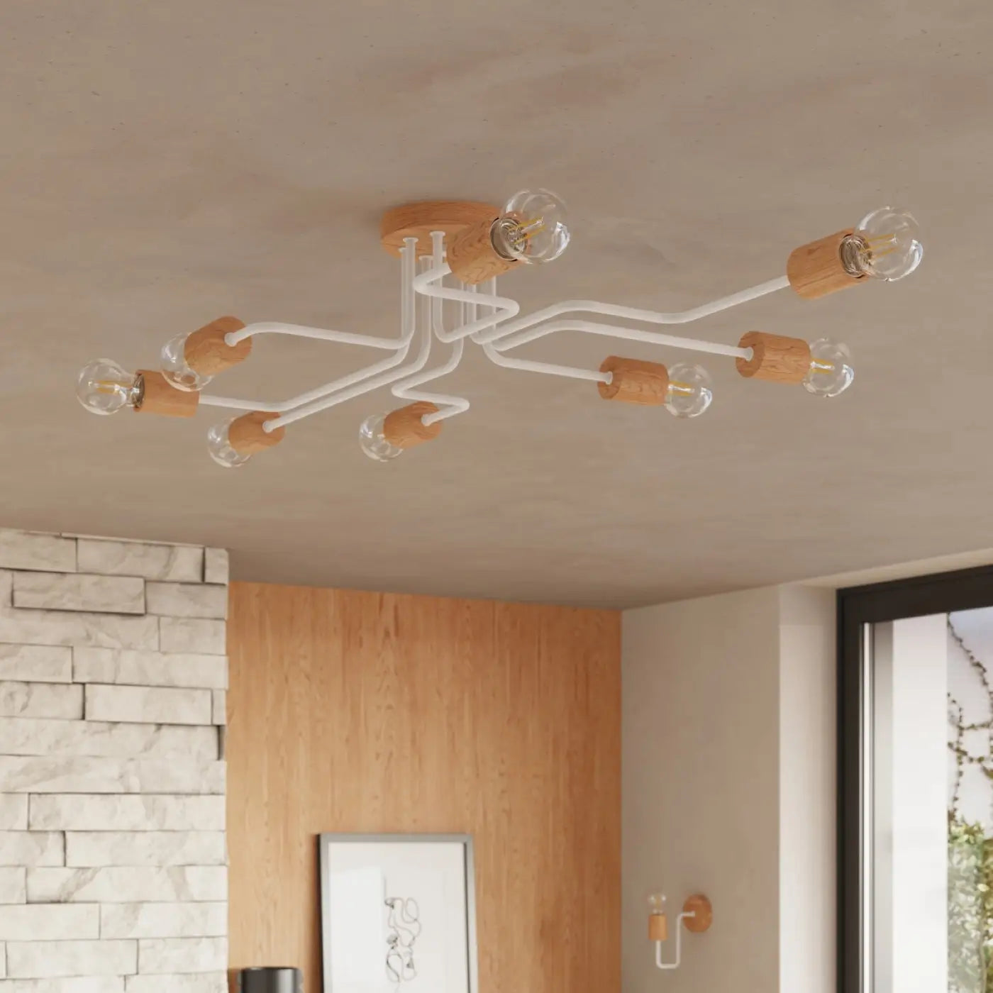 Applique murale LED blanche en acier et bois naturel — vue 9
