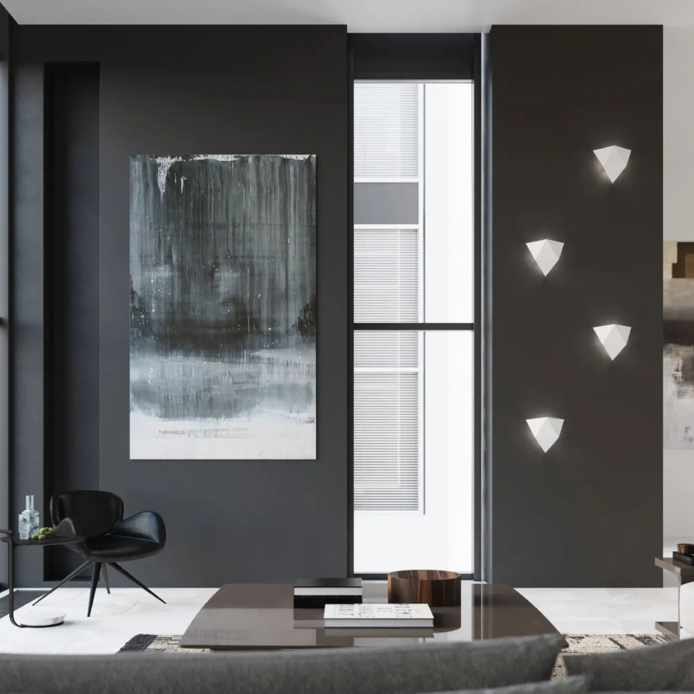 Applique murale LED blanche géométrique facettée en acier — vue 5