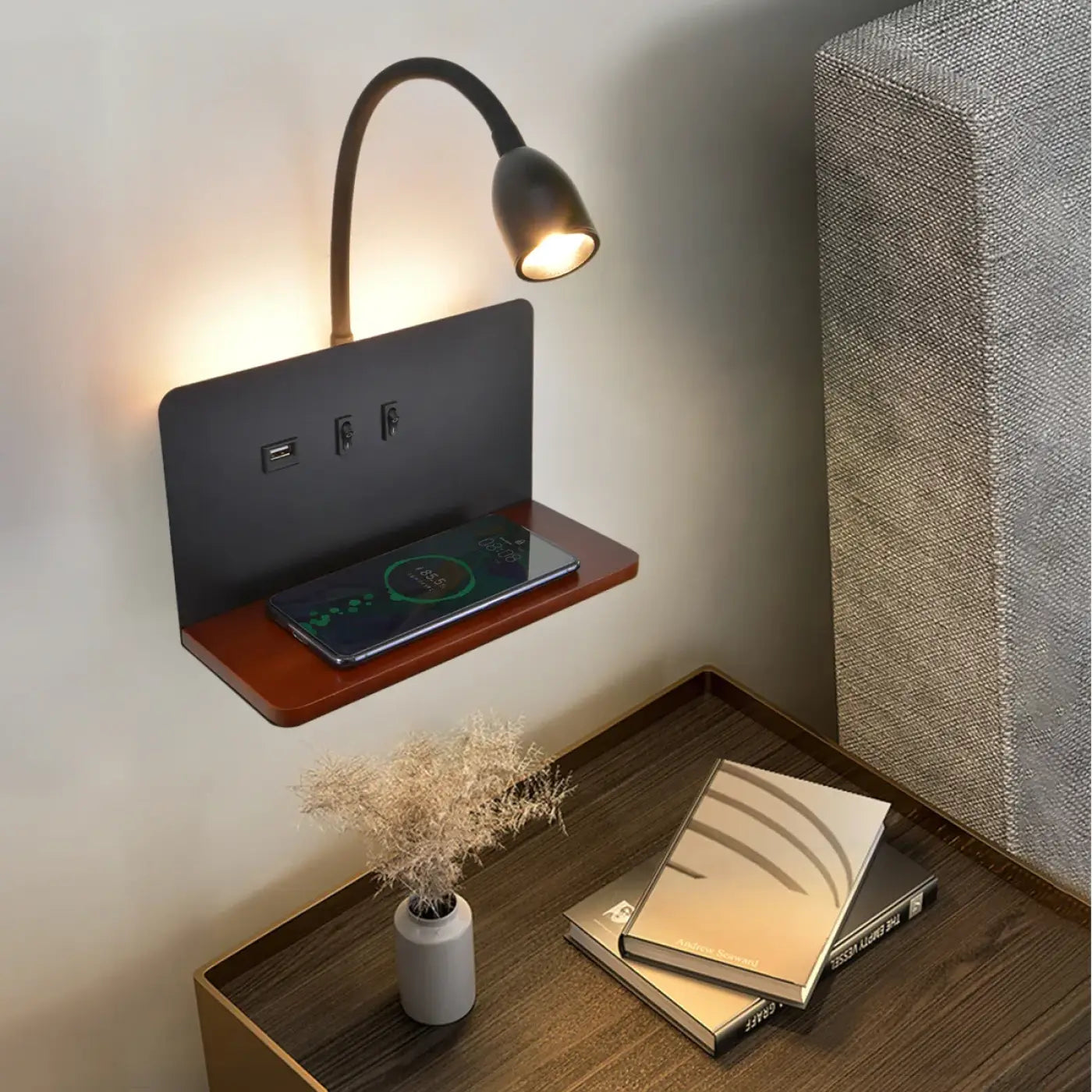 Applique murale LED bois et métal à luminosité réglable — vue 1