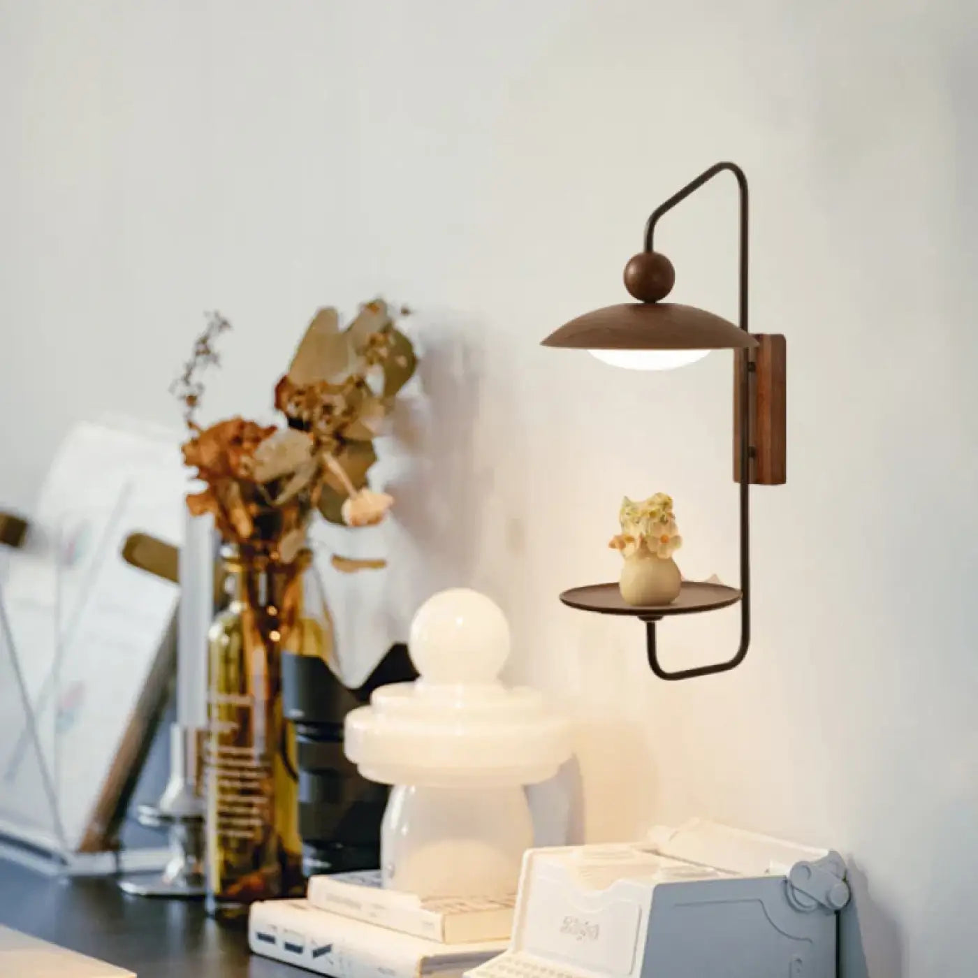 Applique murale LED bois et métal noir style industriel — vue 2