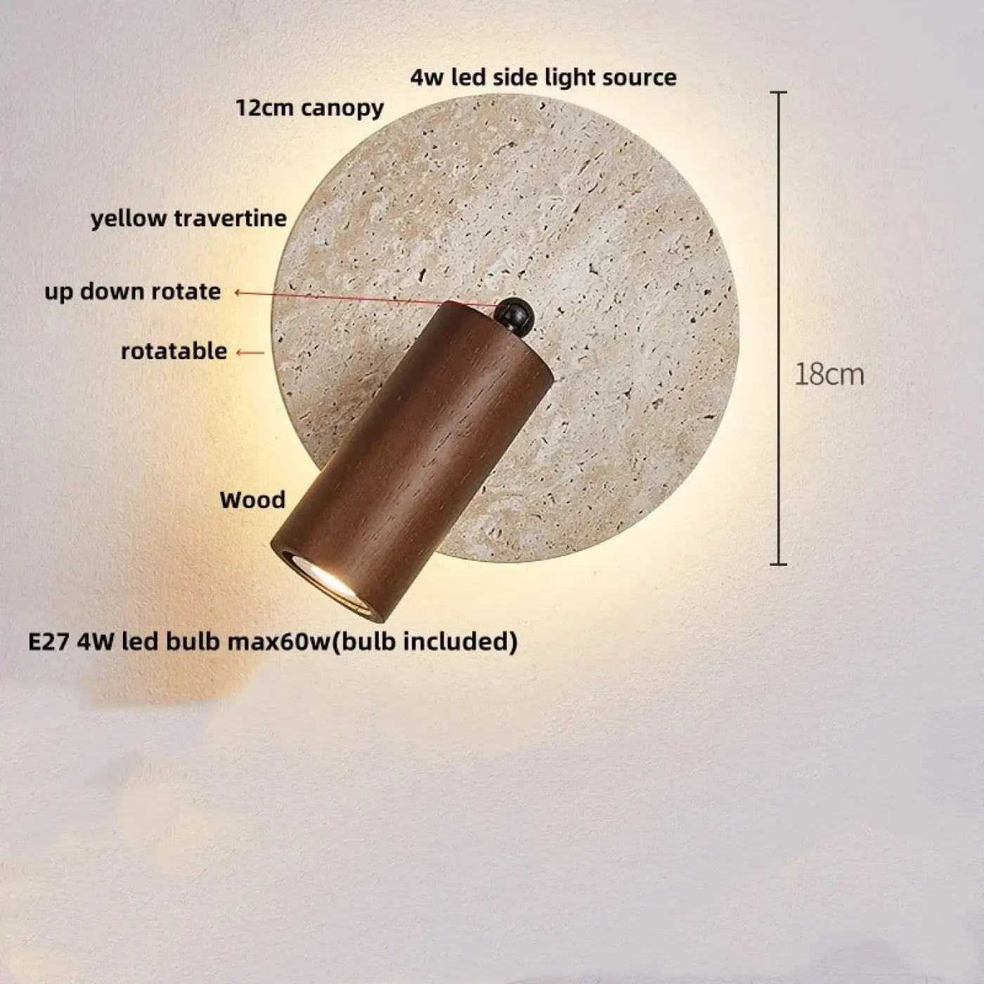 Applique murale LED bois, marbre et pierre naturelle beige — vue 2
