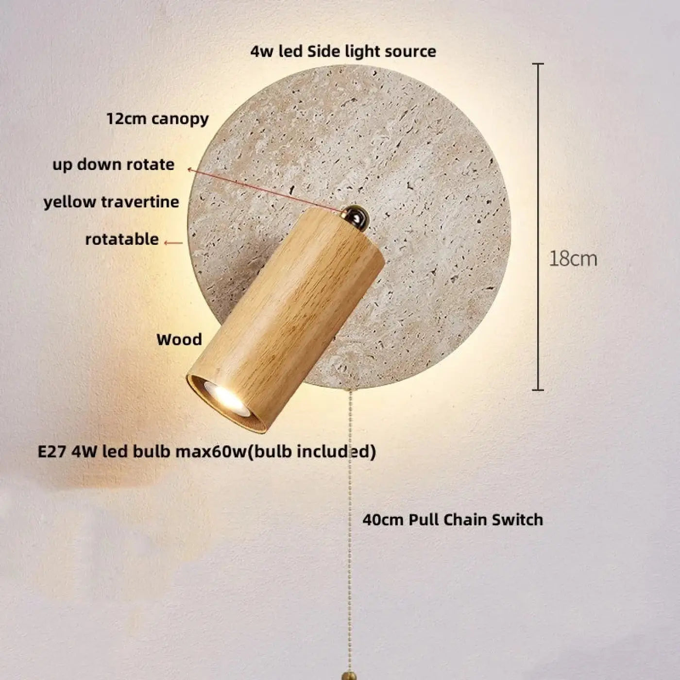 Applique murale LED bois, marbre et pierre naturelle beige — vue 4