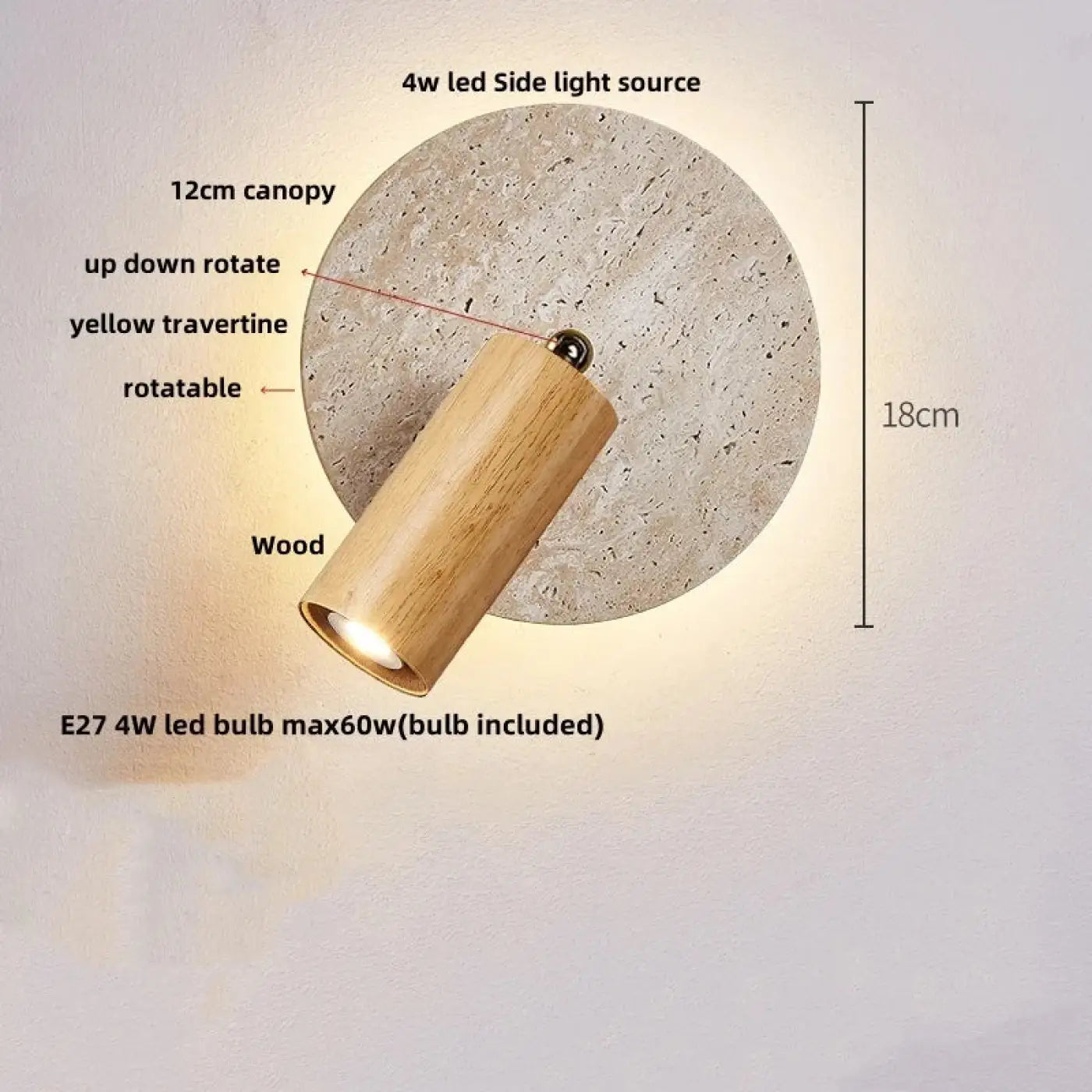 Applique murale LED bois, marbre et pierre naturelle beige — vue 5
