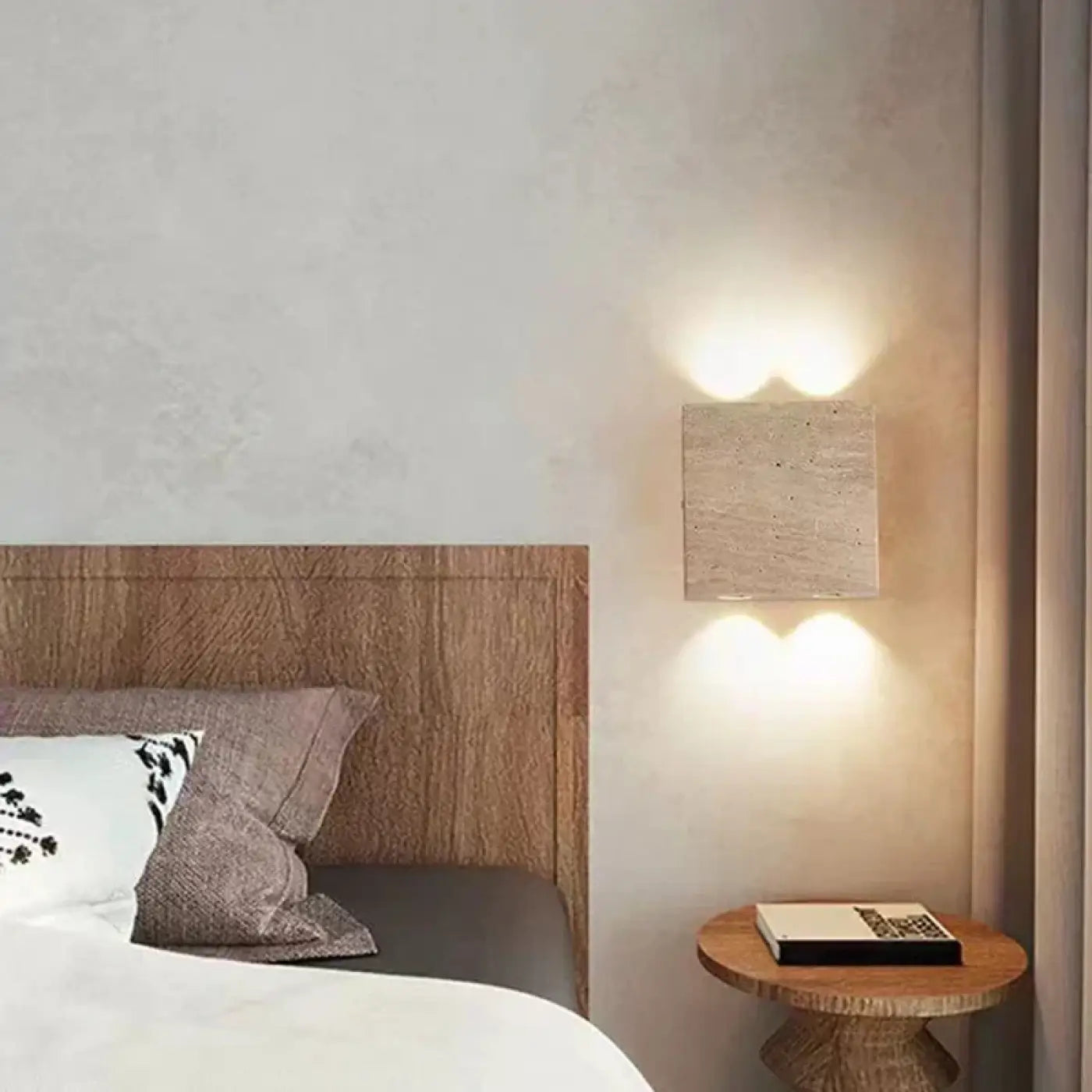 Applique murale LED carrée pierre beige effet travertin — vue 2