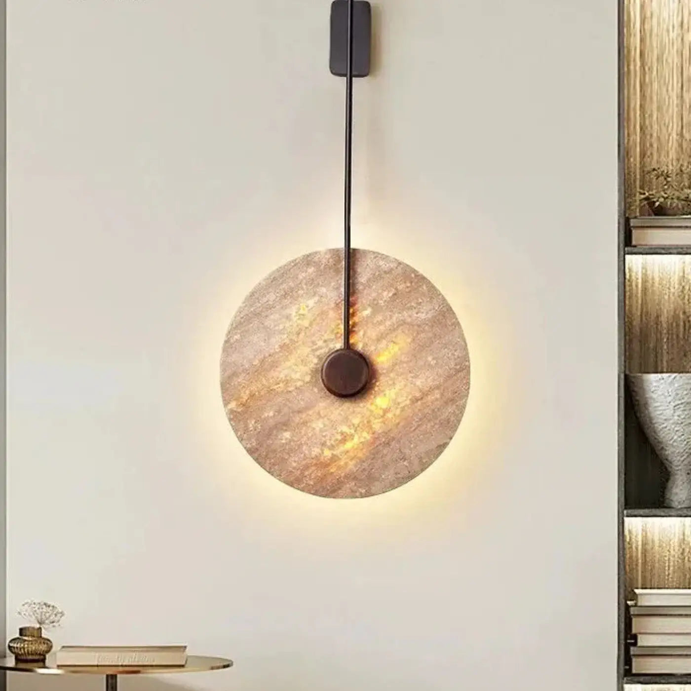 Applique murale LED cercle en pierre et métal doré — vue 1