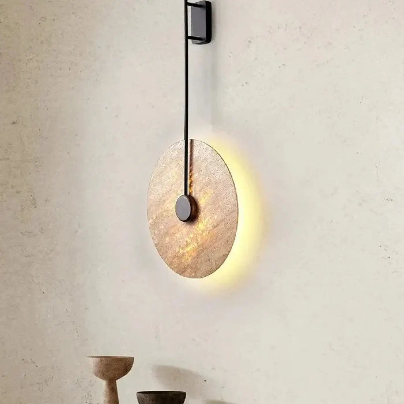 Applique murale LED cercle en pierre et métal doré — vue 2