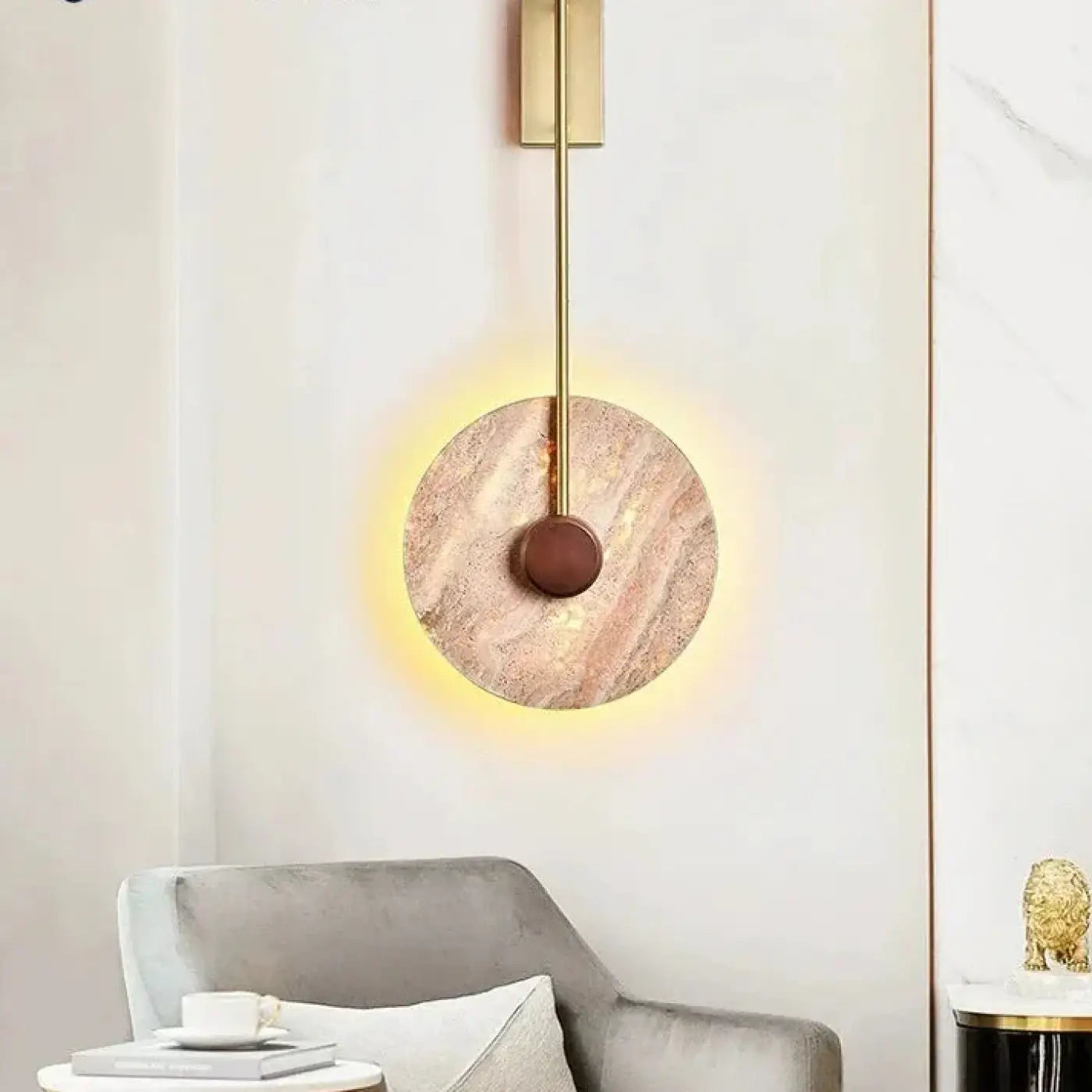 Applique murale LED cercle en pierre et métal doré — vue 5