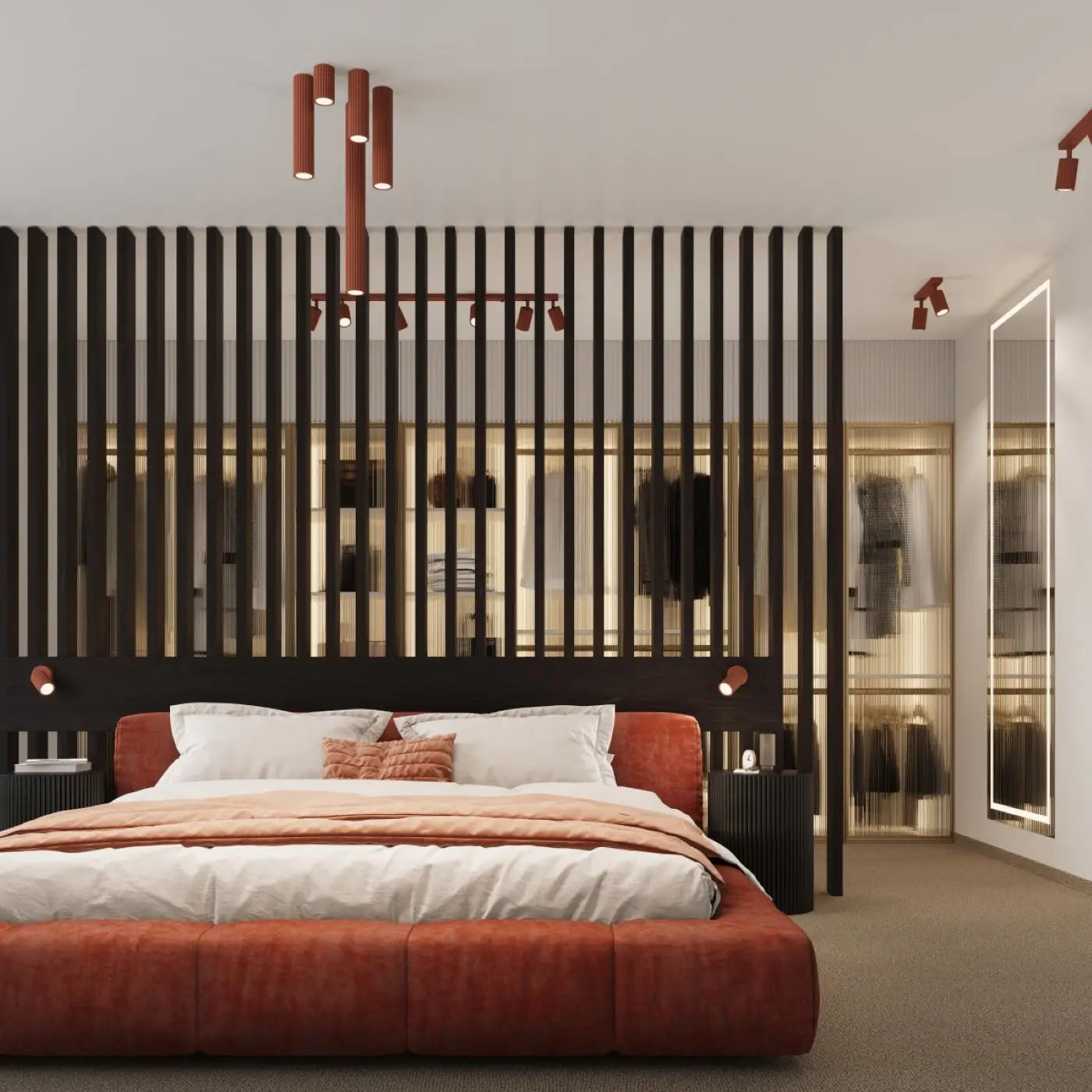 Applique murale LED cylindrique aluminium rouge ocre — vue 7