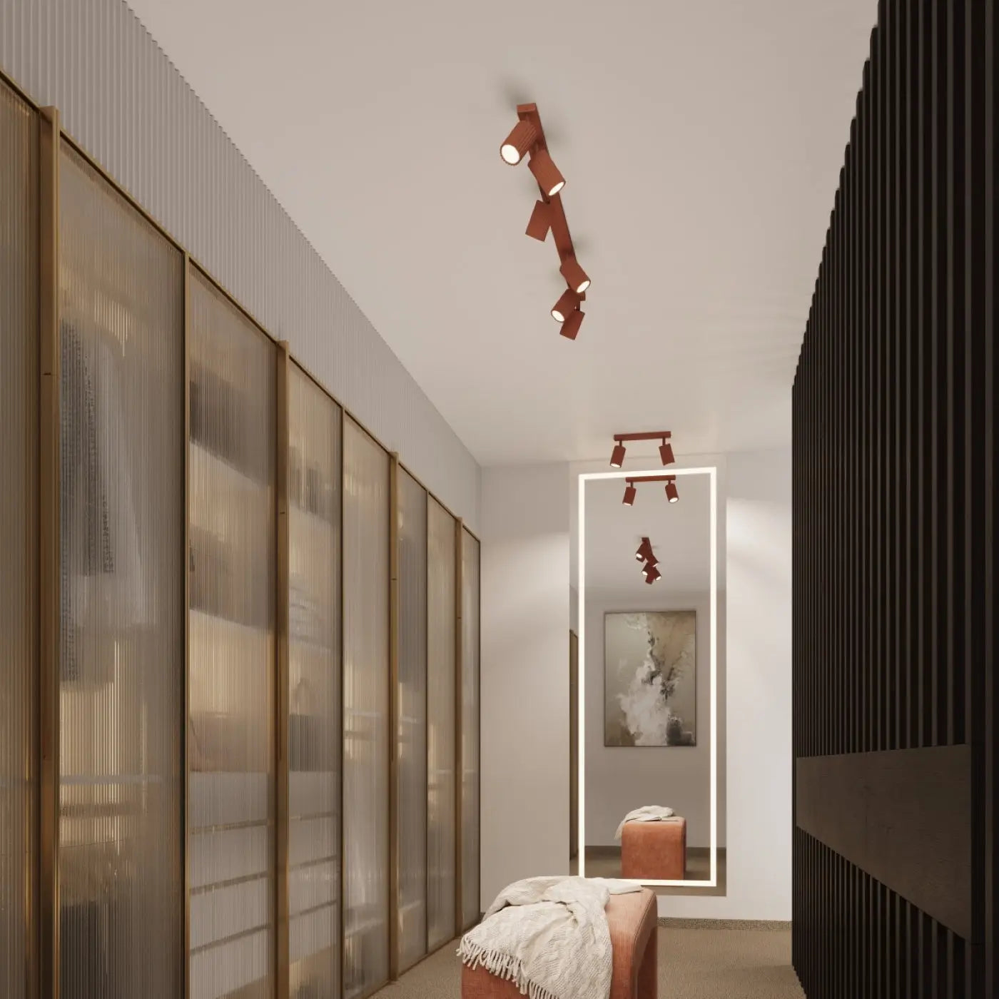 Applique murale LED cylindrique aluminium rouge ocre — vue 9