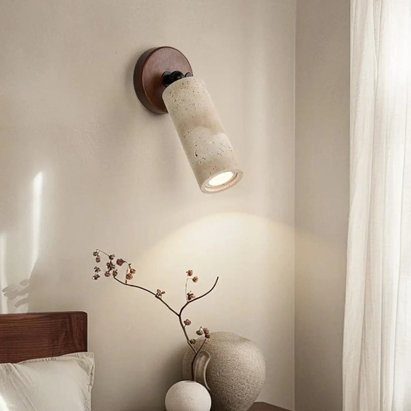 Applique murale LED cylindrique en bois gris moderne — vue 1