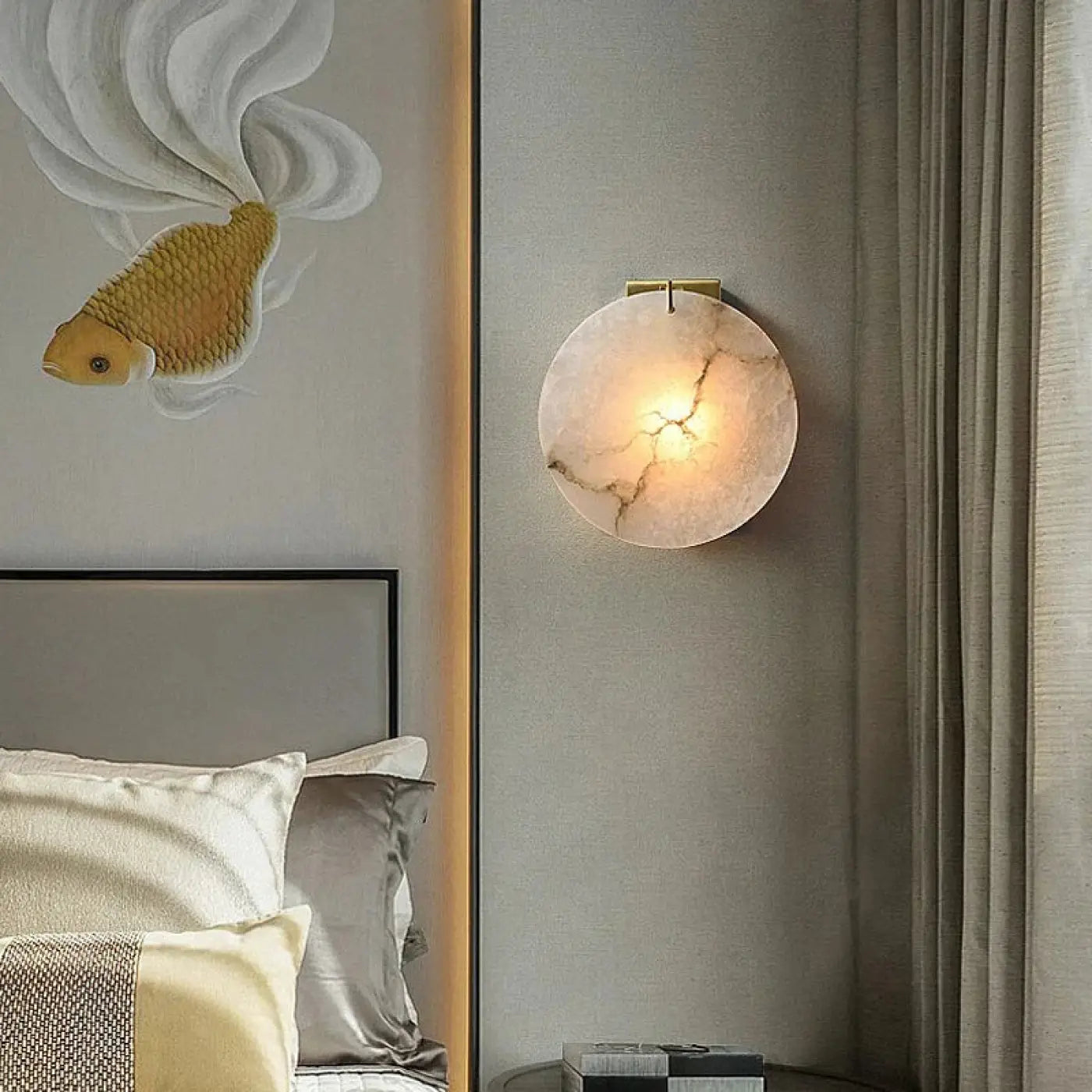 Applique murale LED design ronde en marbre et doré — vue 3
