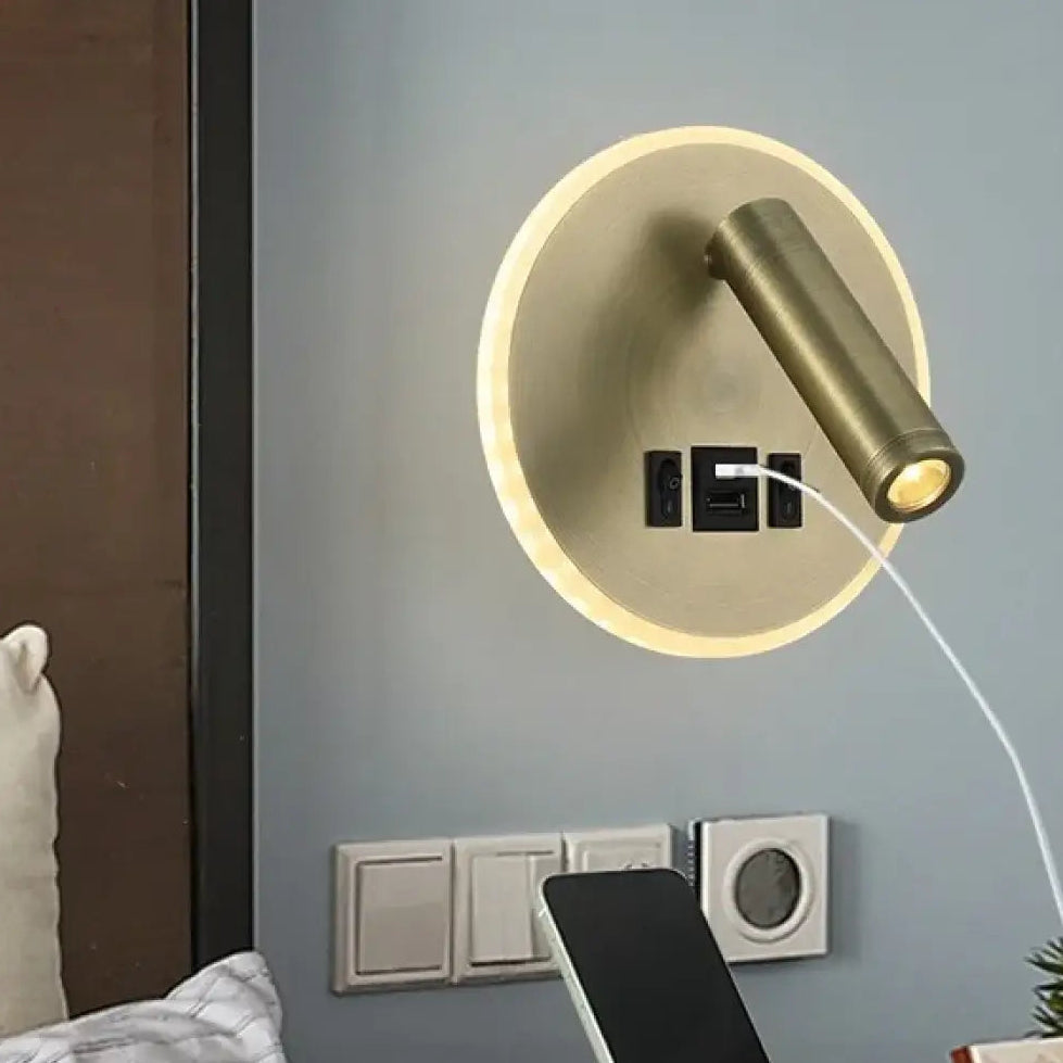 Applique murale LED dorée circulaire alimentation USB — vue 2