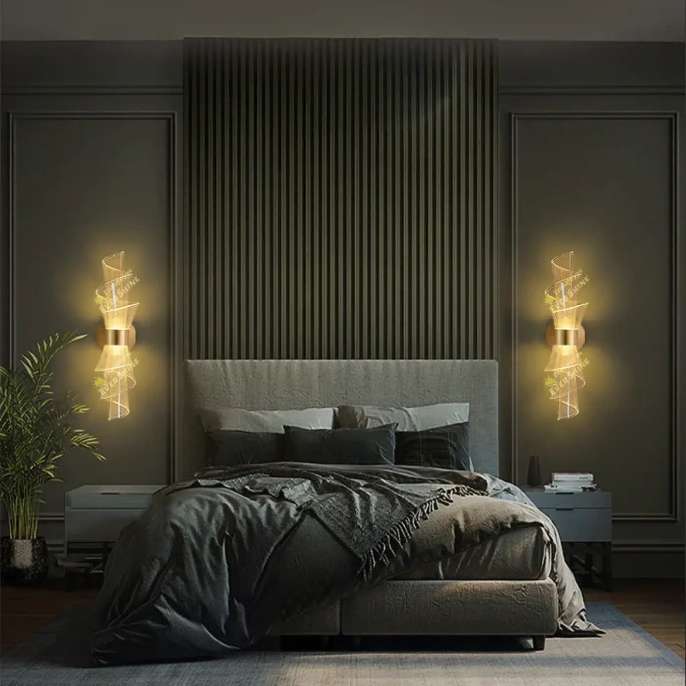 Applique murale LED dorée en acrylique pour tête de lit — vue 3
