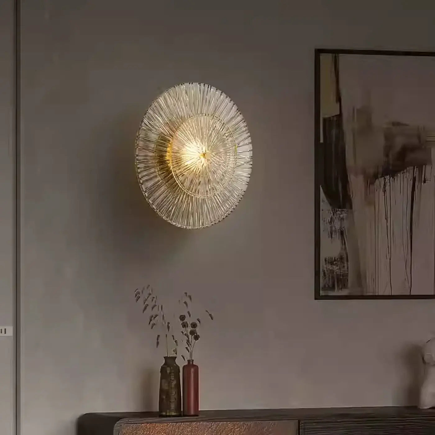 Applique murale LED dorée en verre style soleil — vue 3