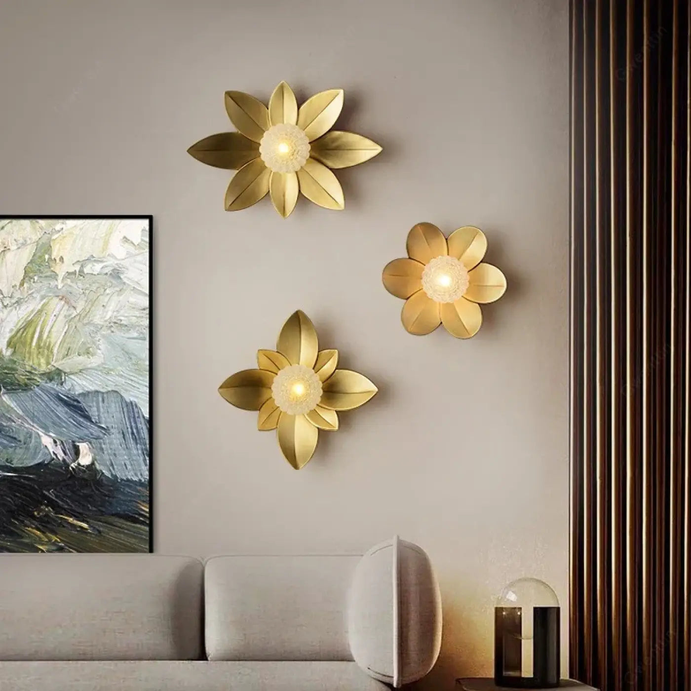 Applique murale LED dorée fleur en métal et verre — vue 2