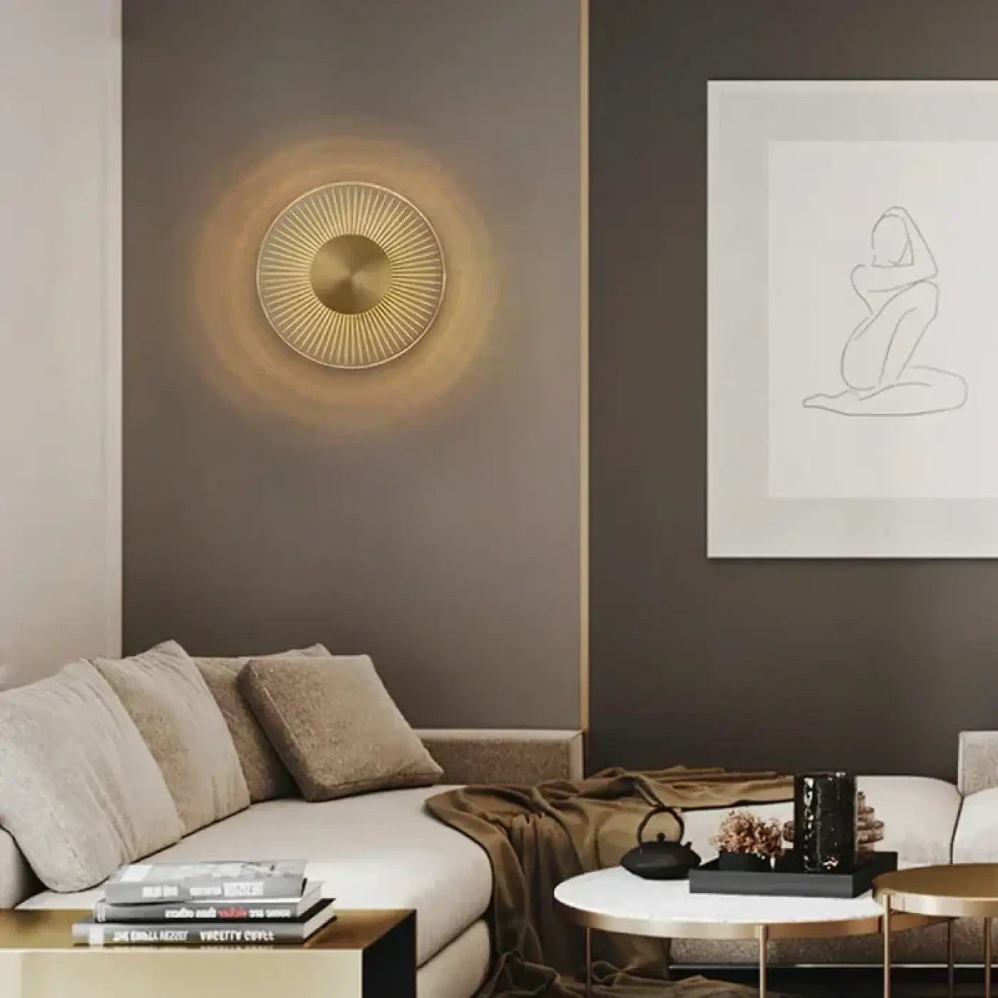 Applique murale LED dorée marbre et métal pour tête de lit — vue 1