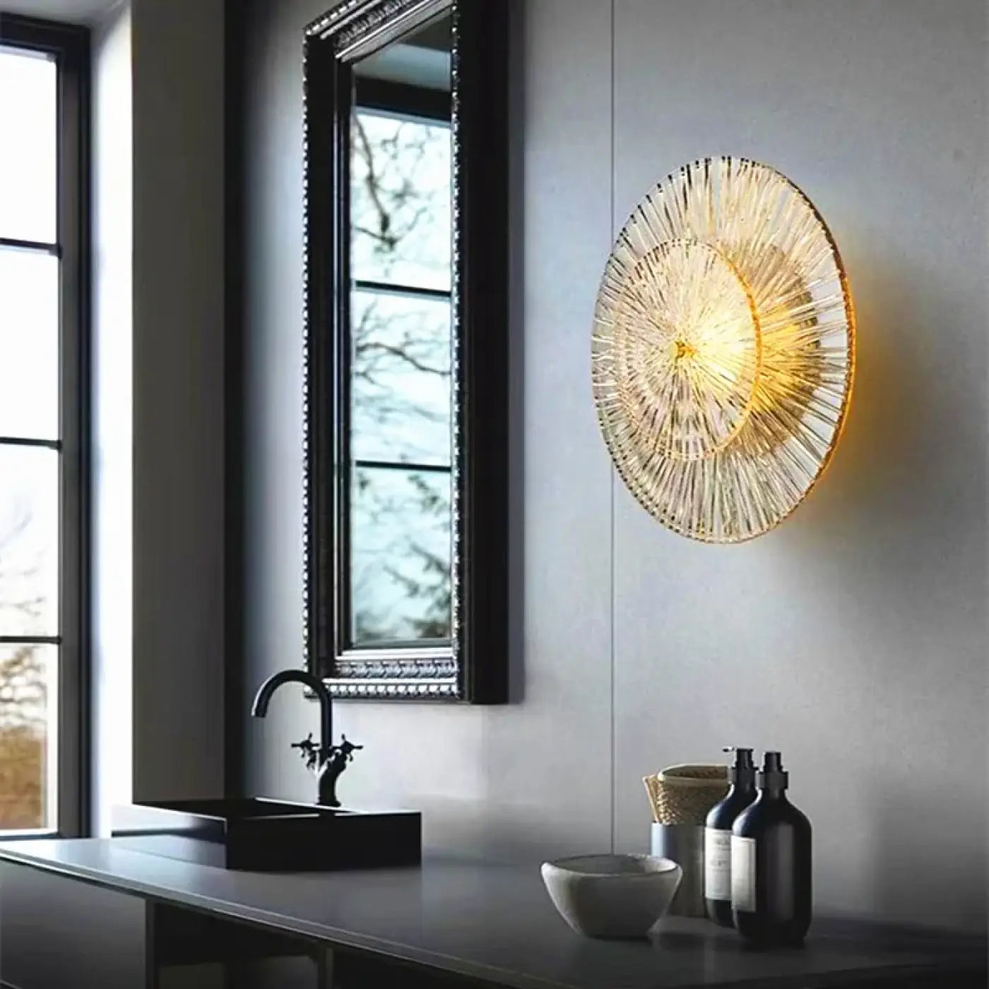 Applique murale LED dorée ronde en verre Art Déco — vue 2
