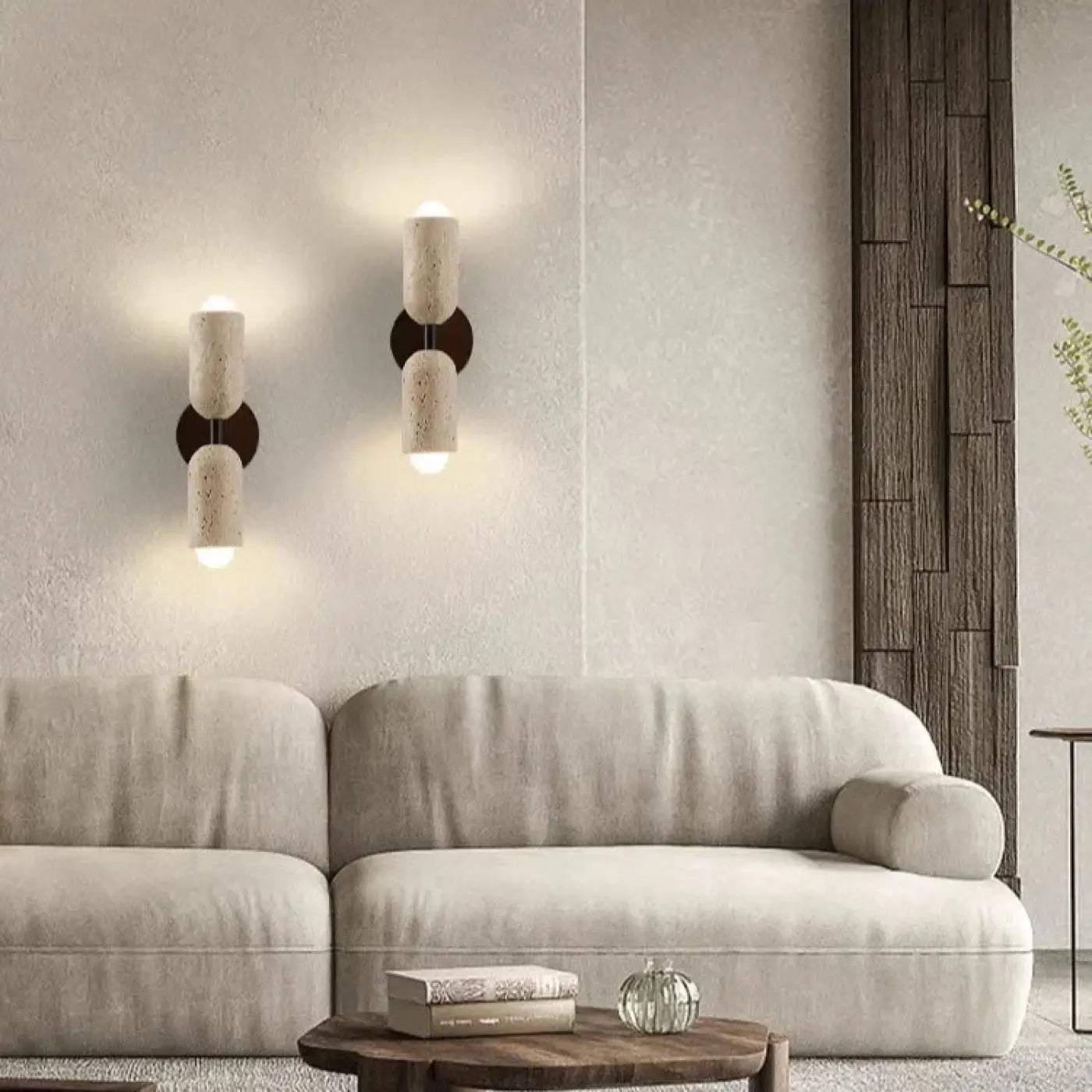 Applique murale LED double en bois et pierre scandinave — vue 3