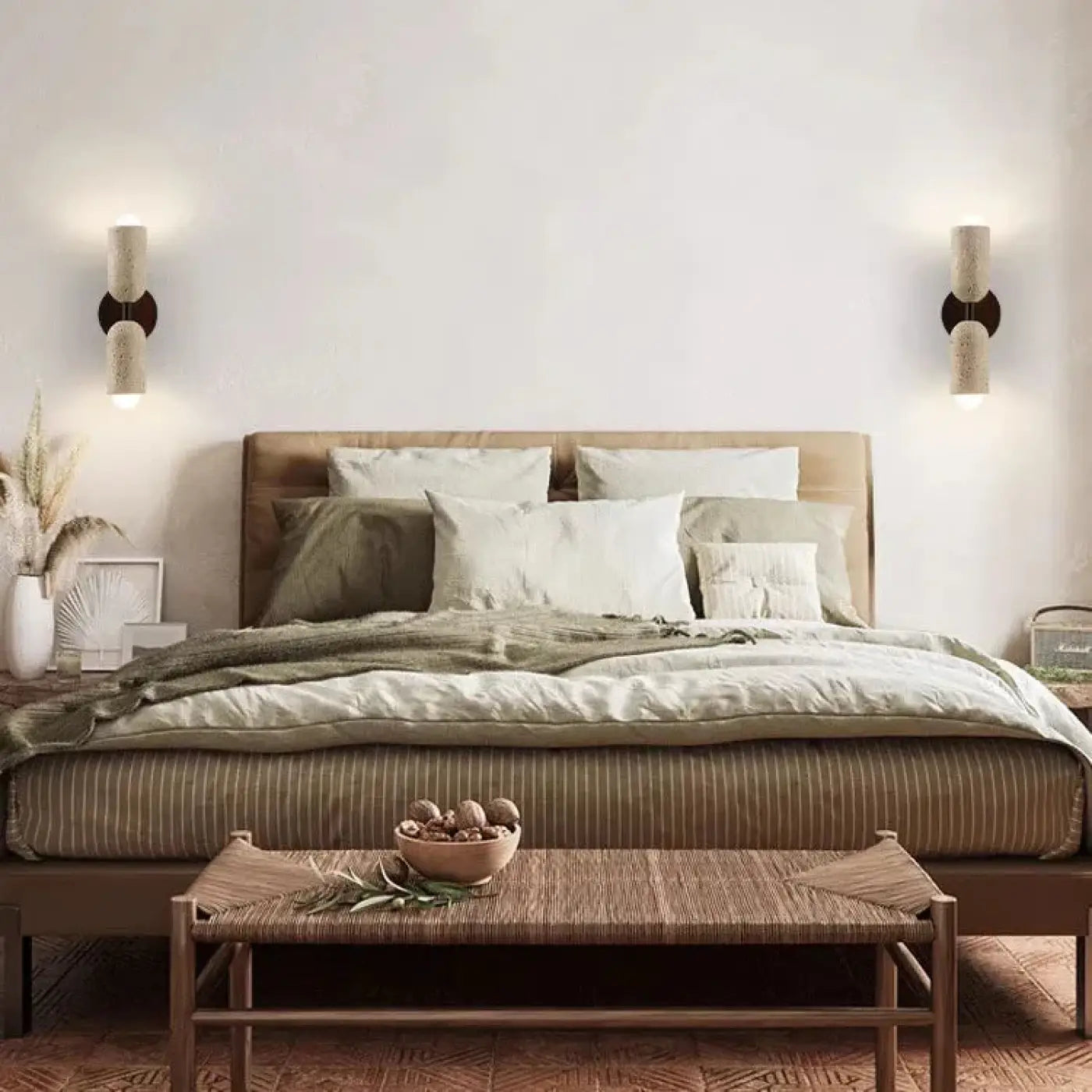 Applique murale LED double en bois et pierre scandinave — vue 4