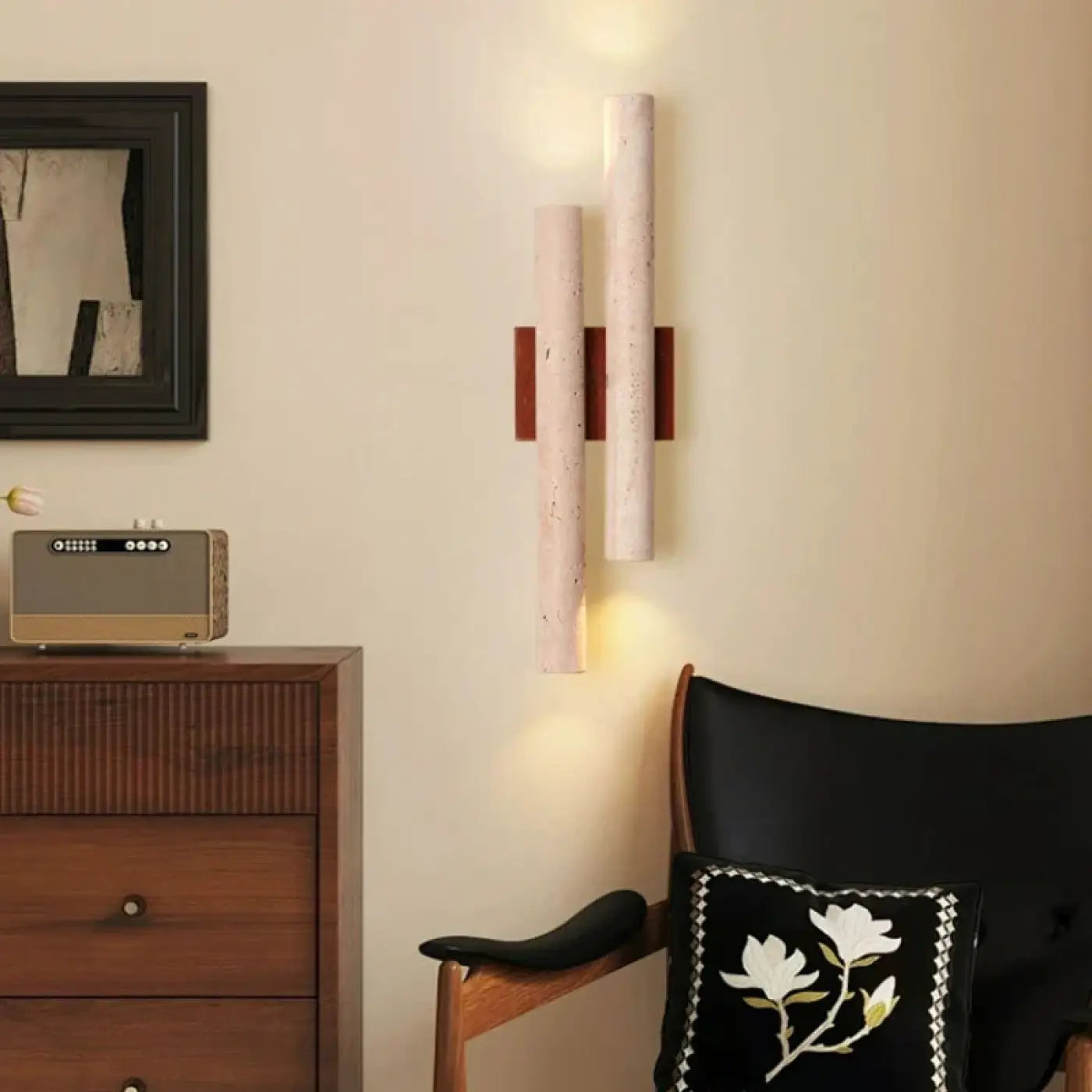 Applique murale LED double en marbre et bois clair — vue 2