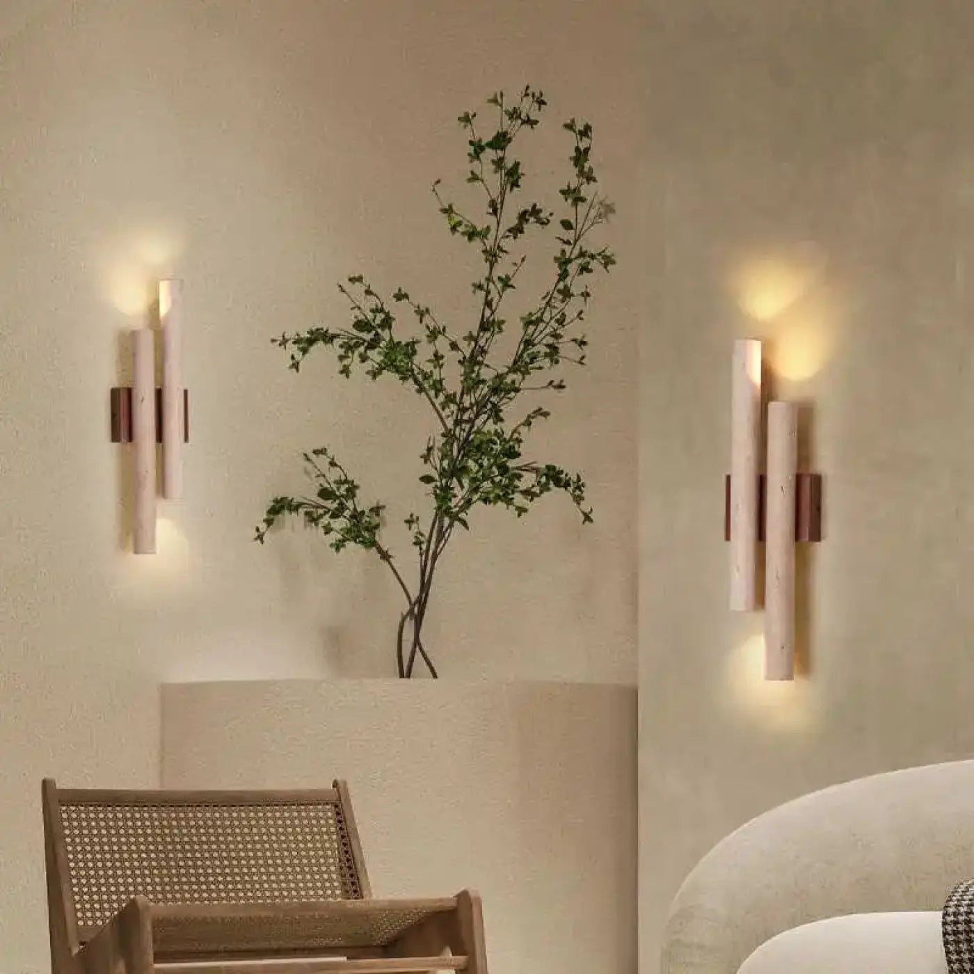 Applique murale LED double en marbre et bois clair — vue 4