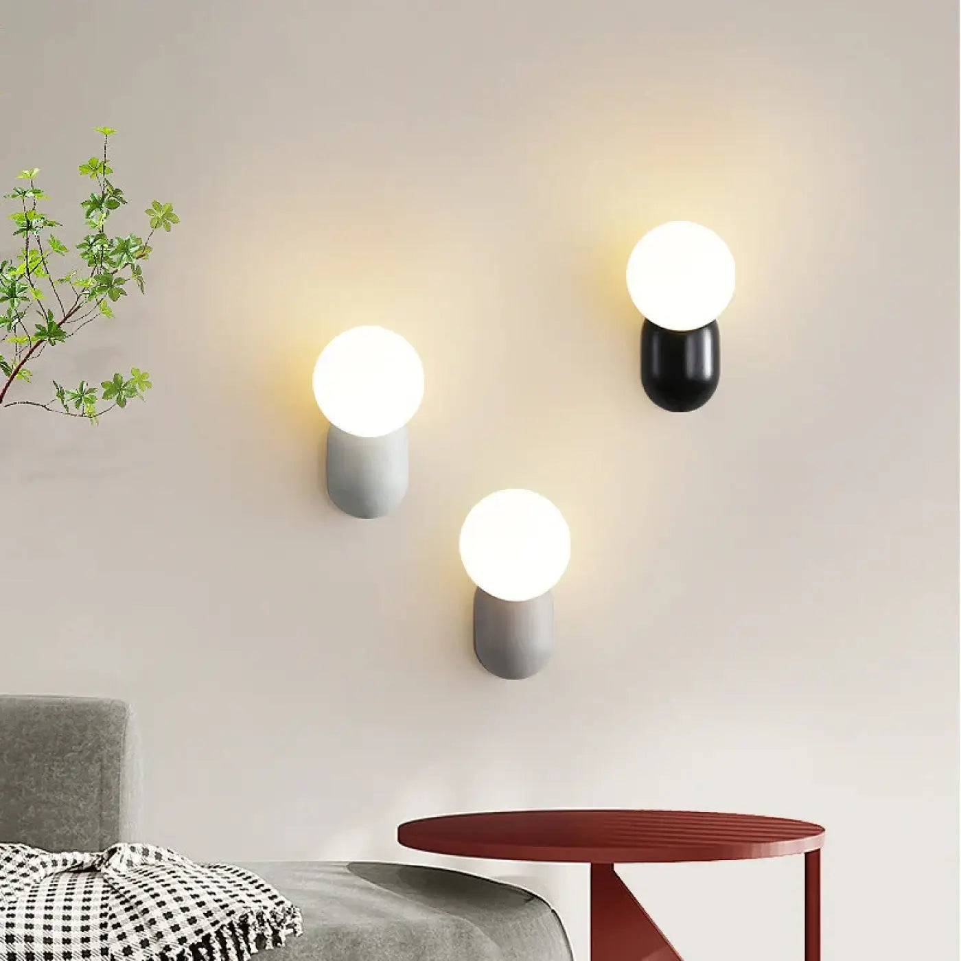 Applique murale LED double globe opale base colorée — vue 6