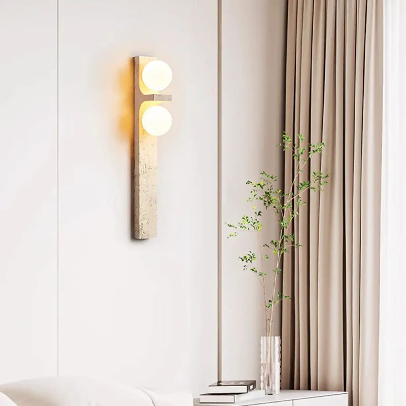 Applique murale LED double IP44 pierre beige — vue 3