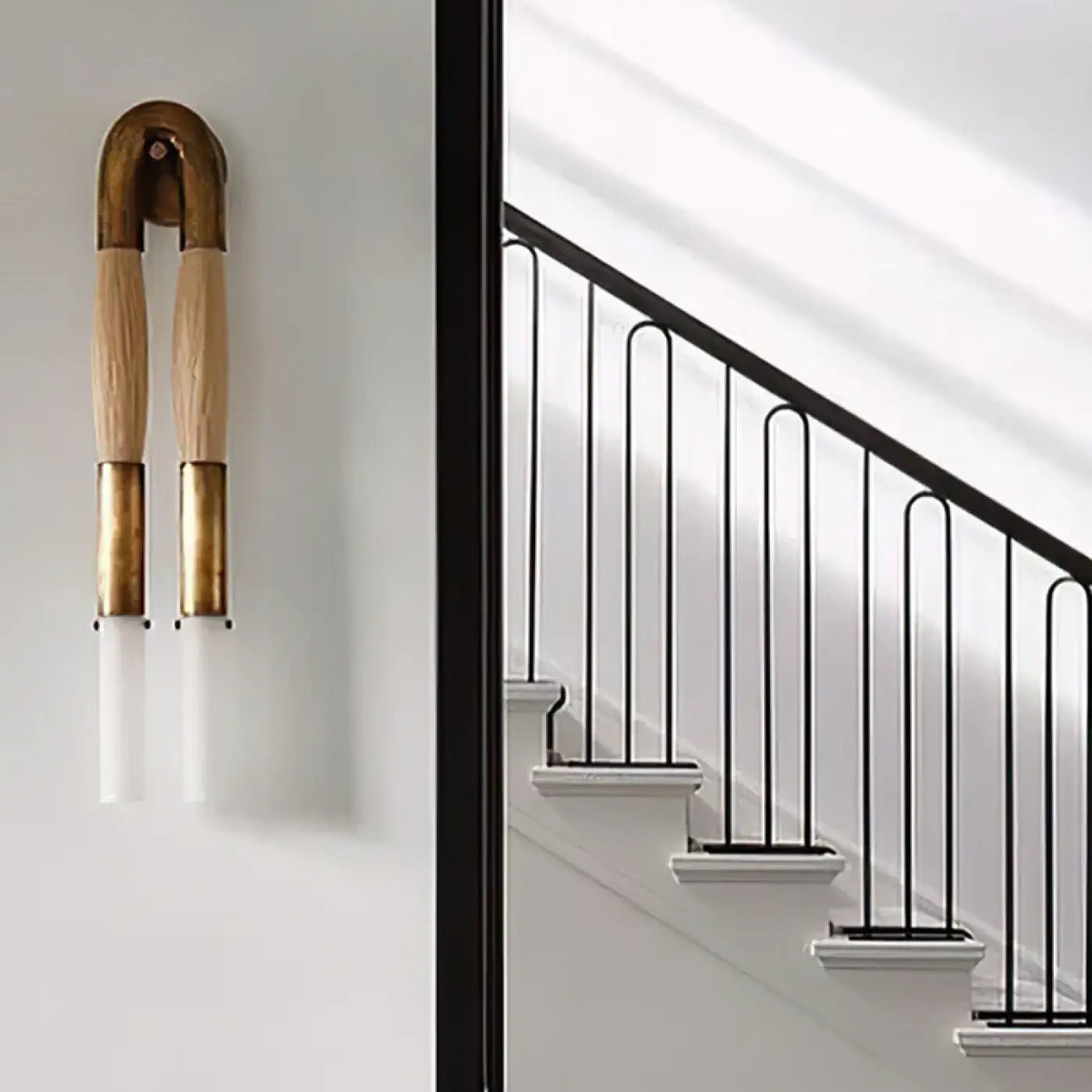 Applique murale LED double tube métal et tissu doré noir — vue 2