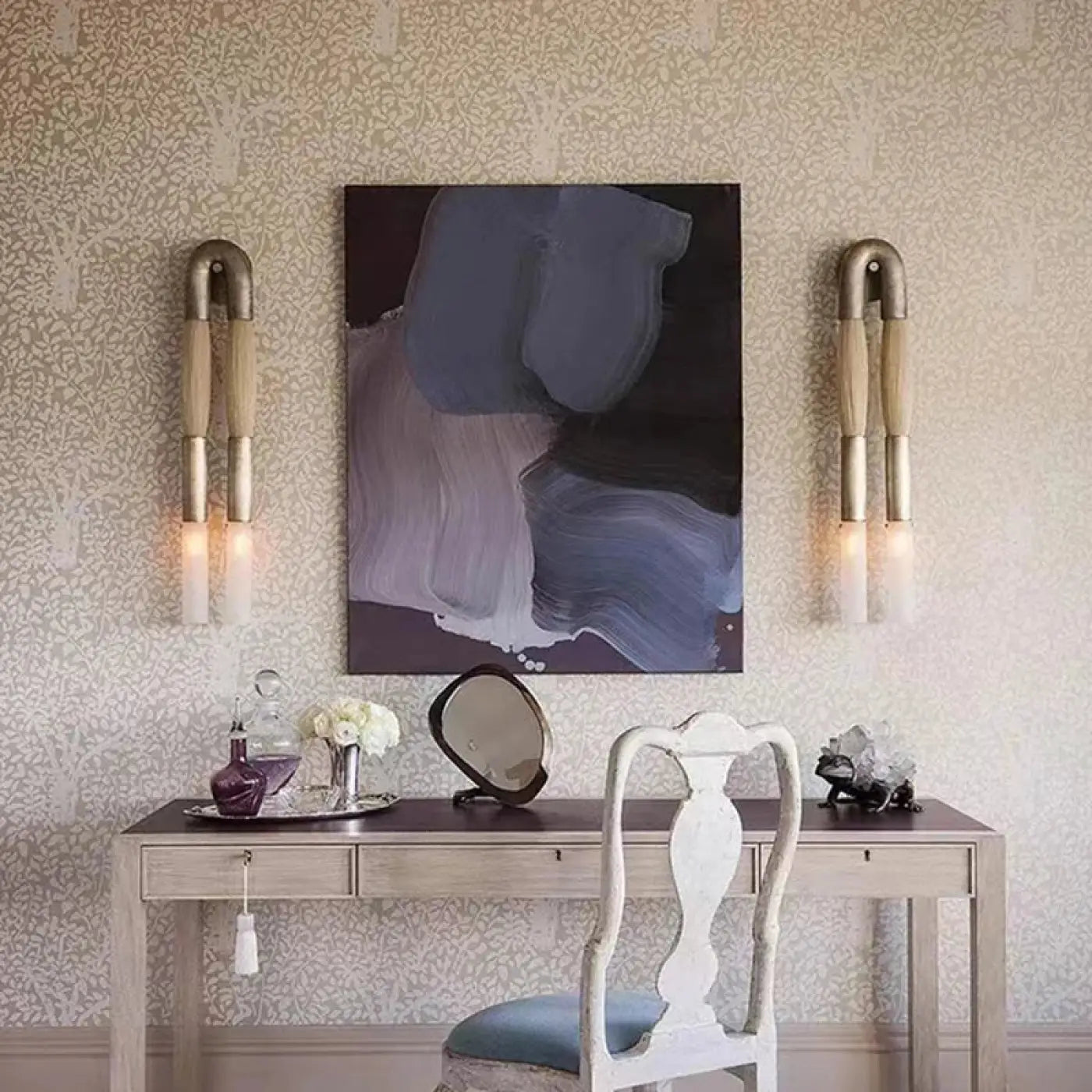 Applique murale LED double tube métal et tissu doré noir — vue 7