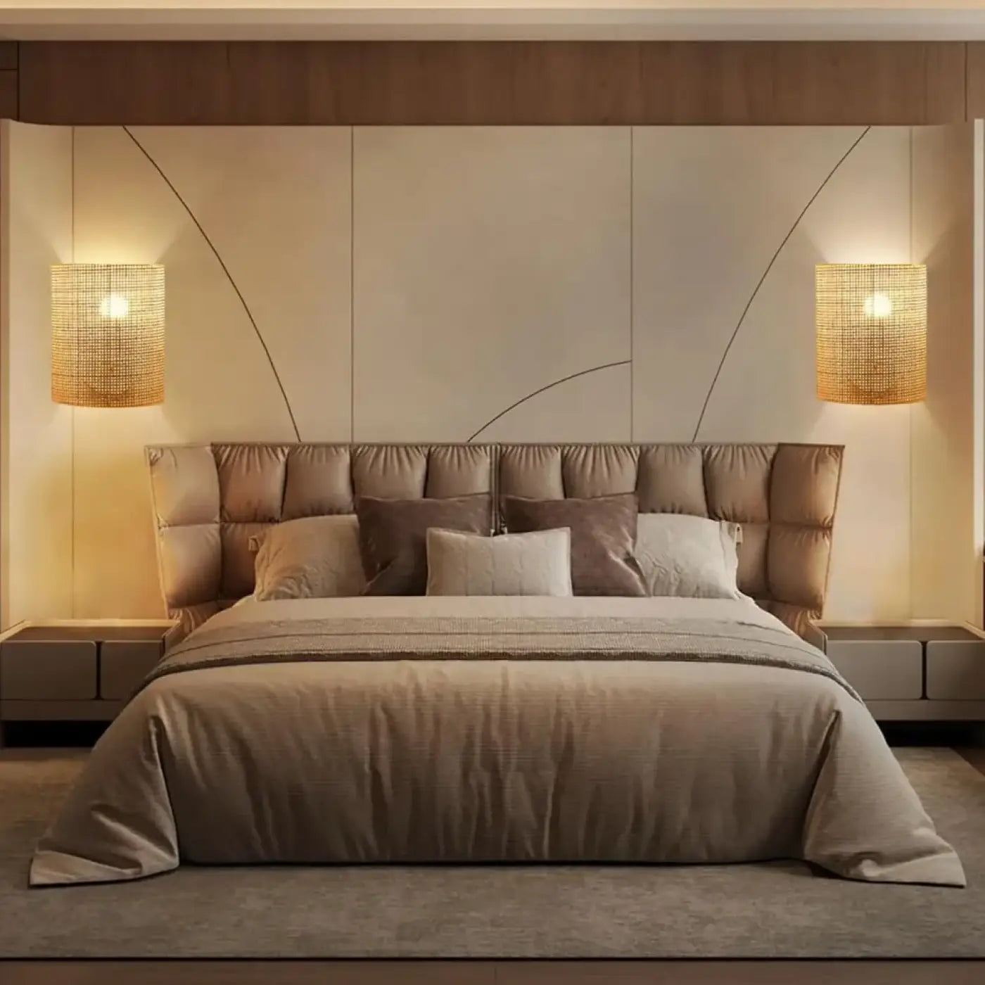 Applique murale LED en bambou courbé beige scandinave — vue 1
