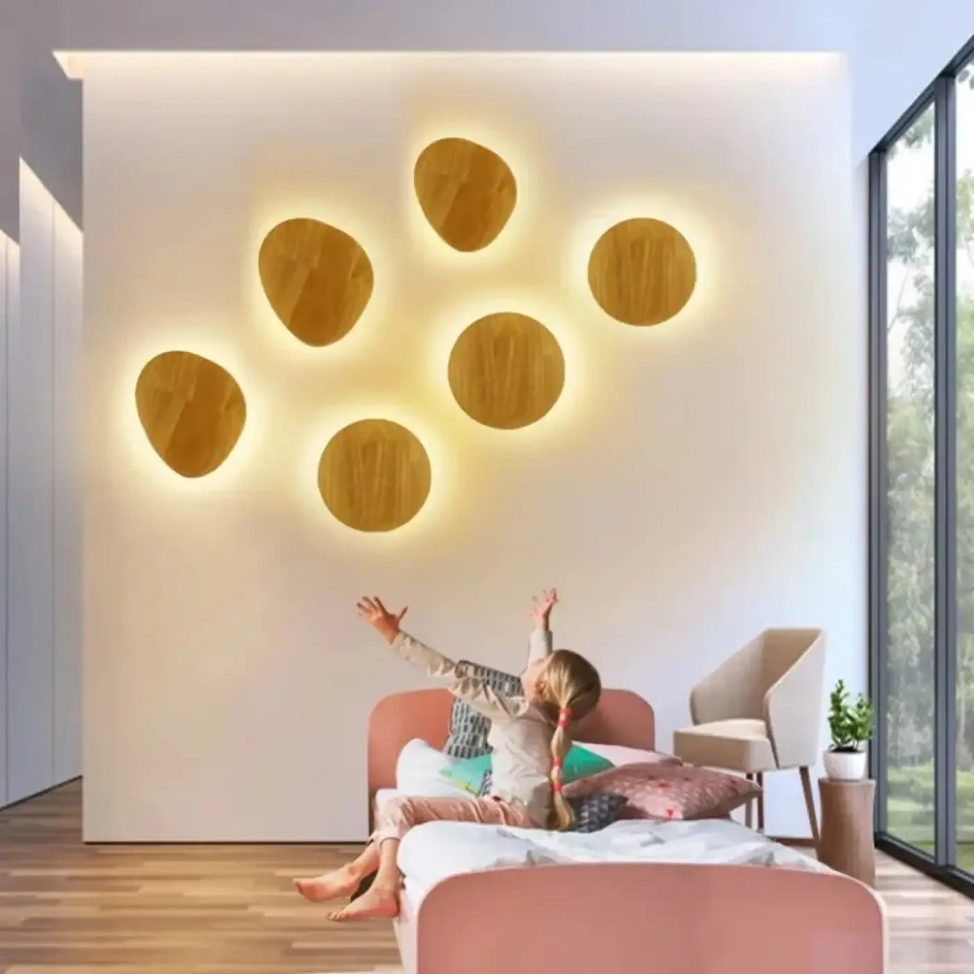 Applique murale LED en bois beige ronde ou ovale IP65 — vue 2