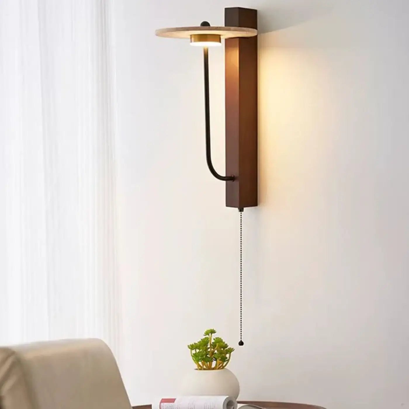 Applique murale LED en bois et pierre style art déco — vue 1