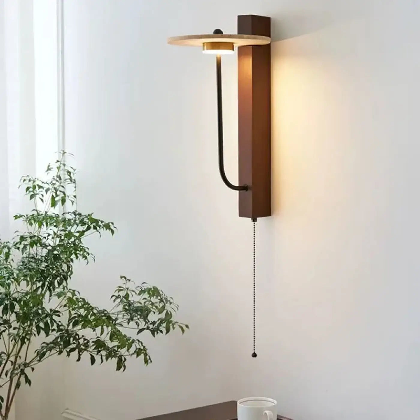 Applique murale LED en bois et pierre style art déco — vue 3