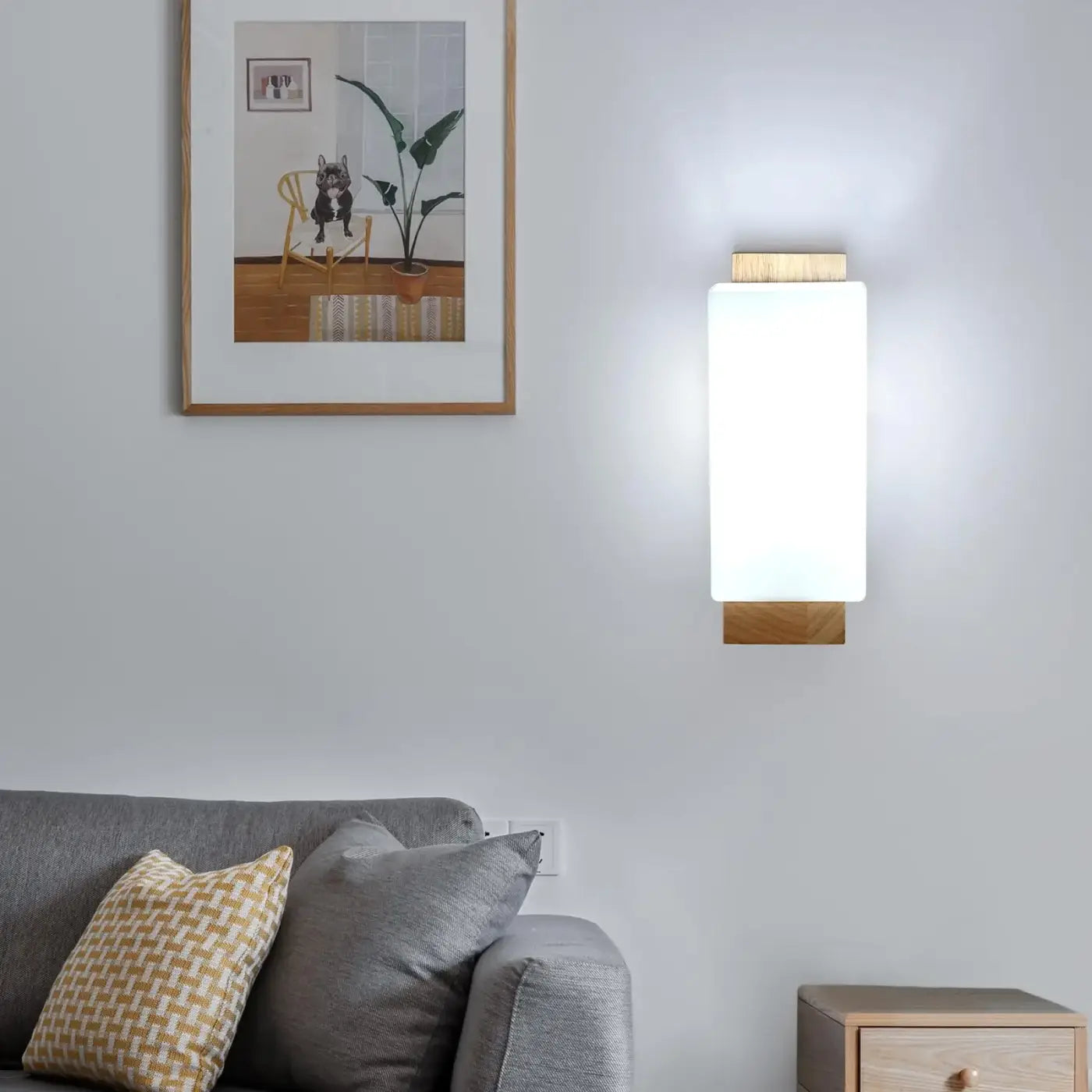 Applique murale LED en bois et verre beige minimaliste — vue 2