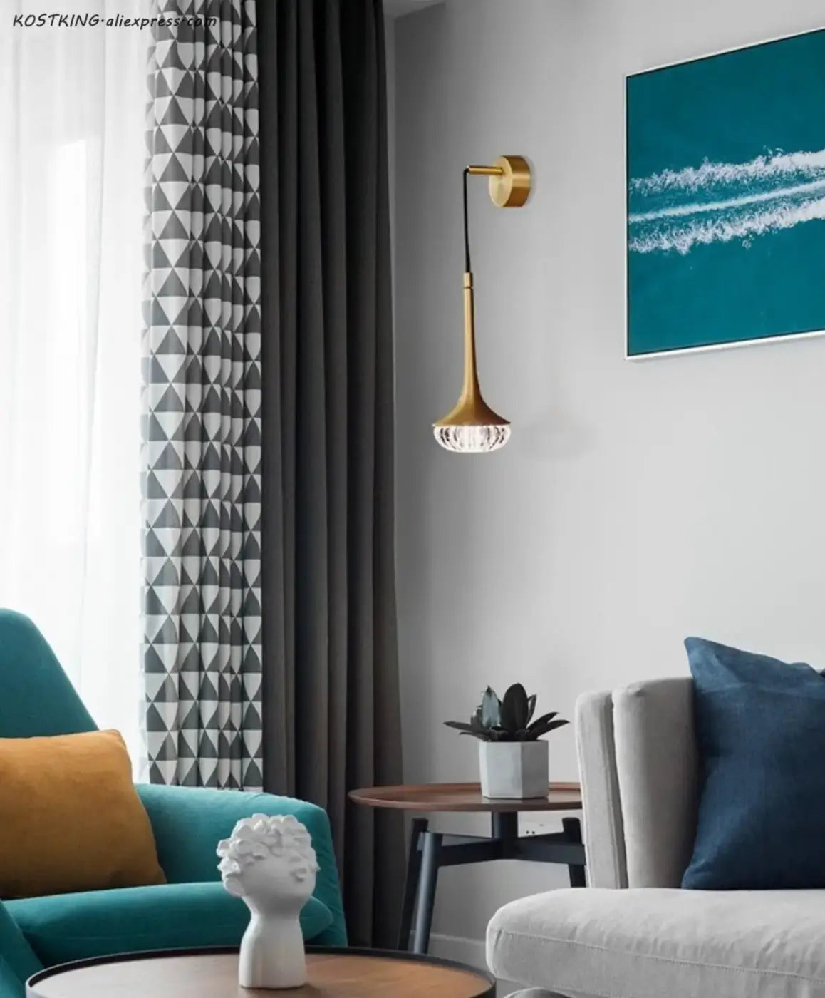Applique murale LED en laiton doré et verre floral — vue 4