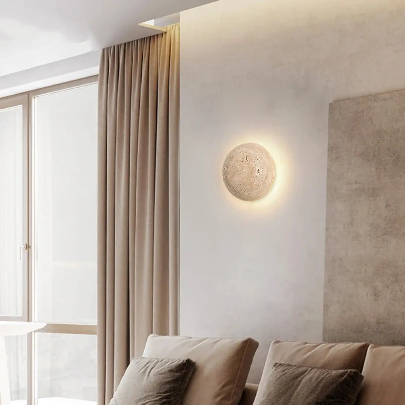 Applique murale LED marbre beige et bois scandinave — vue 1