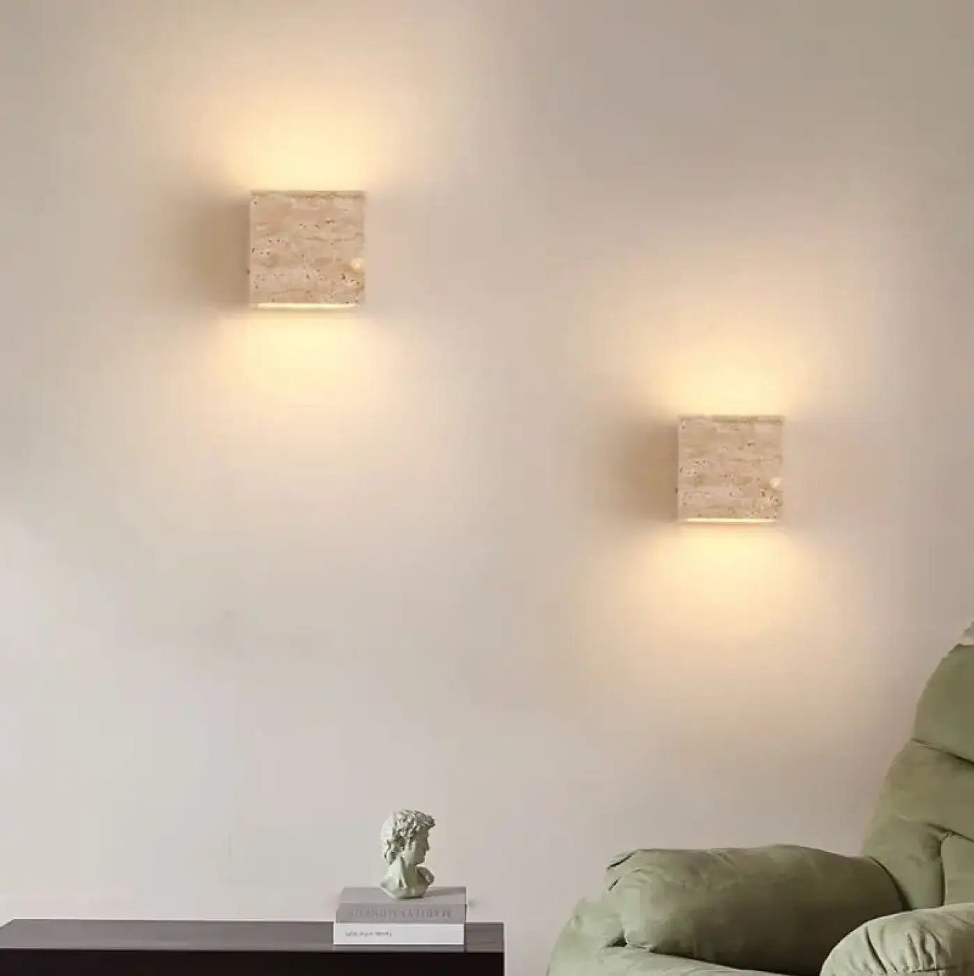 Applique murale LED en pierre beige carrée minimaliste — vue 2
