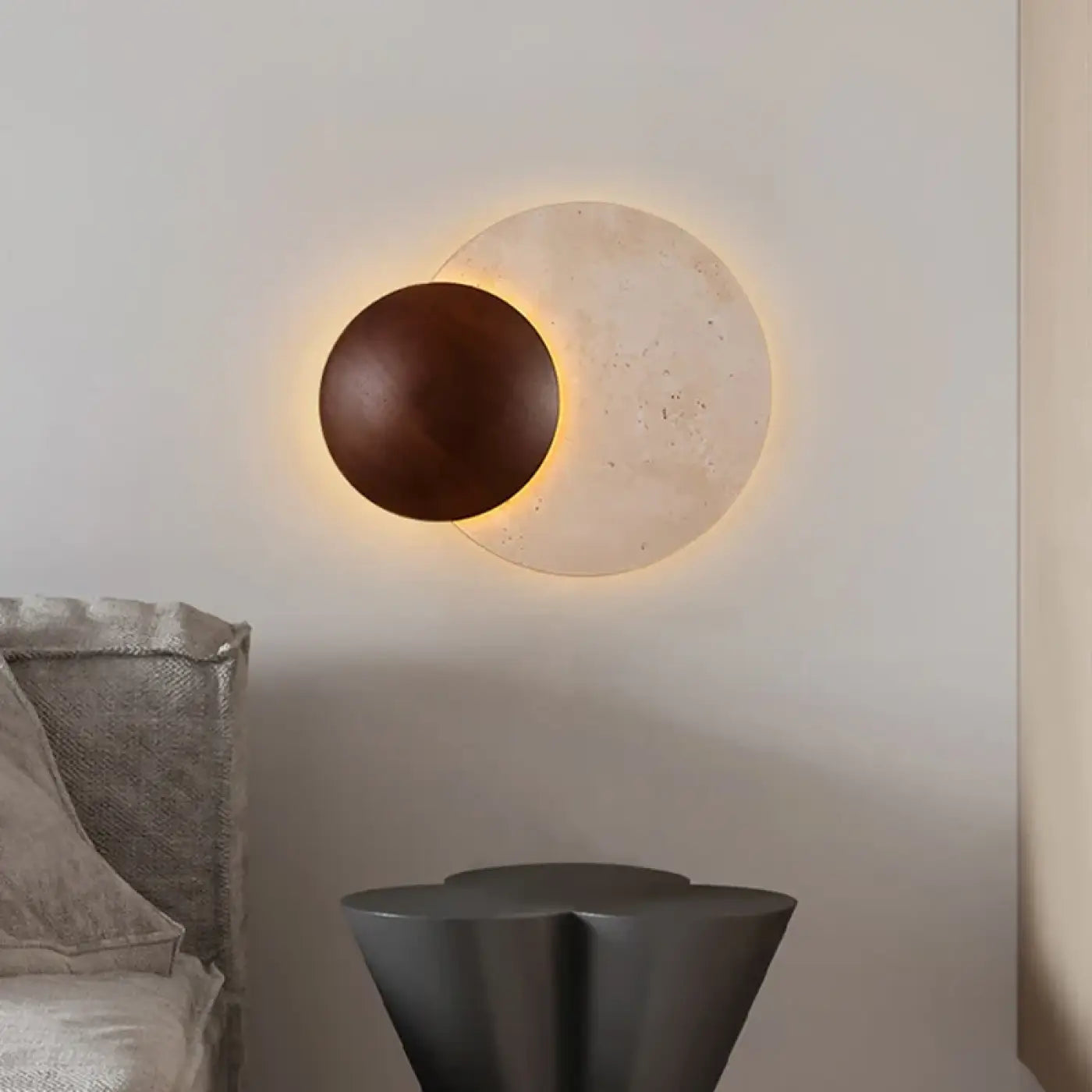Applique murale LED en pierre blanche et bois vintage — vue 1