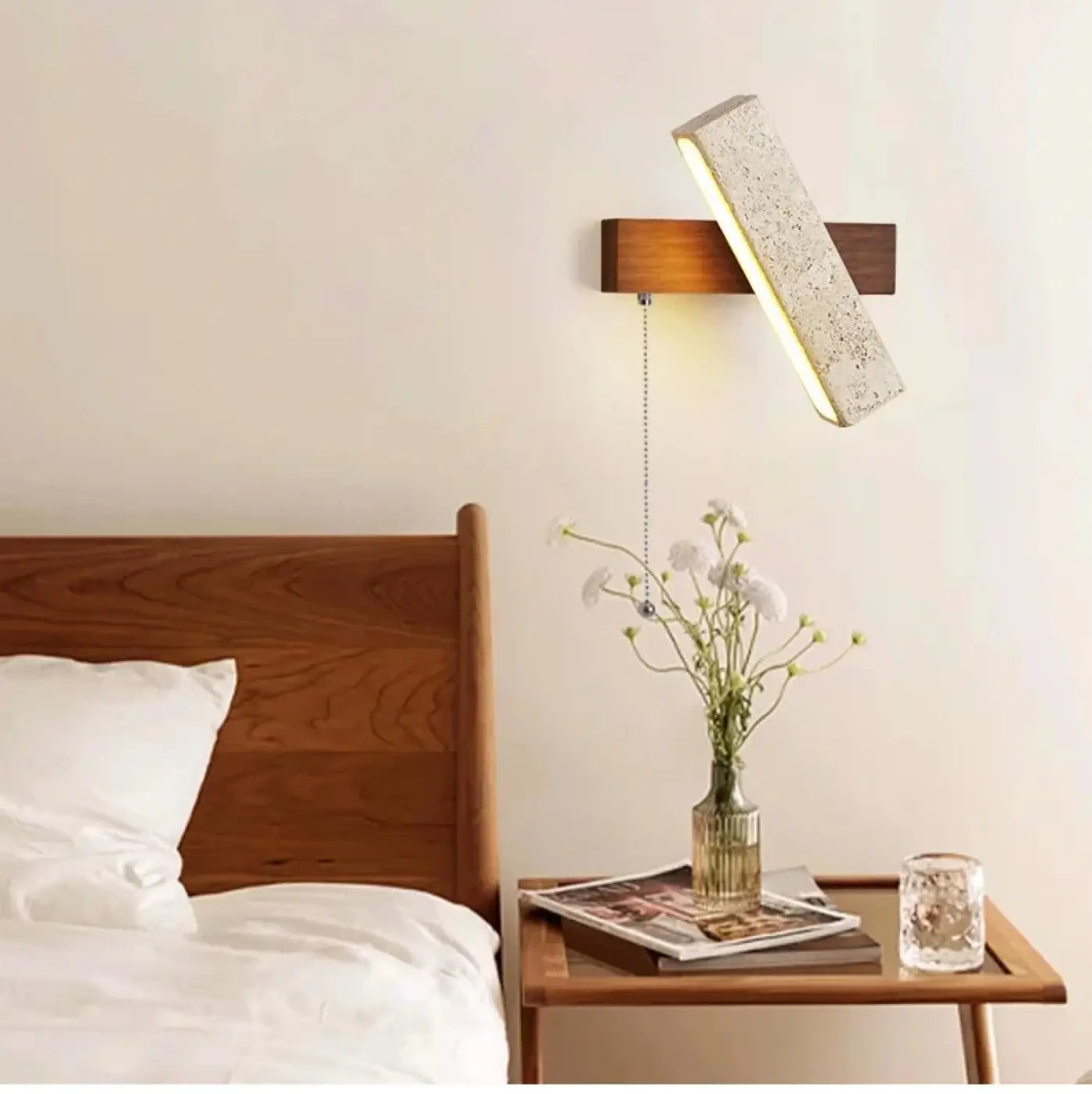 Applique murale LED en pierre et bois beige câble ajustable — vue 11