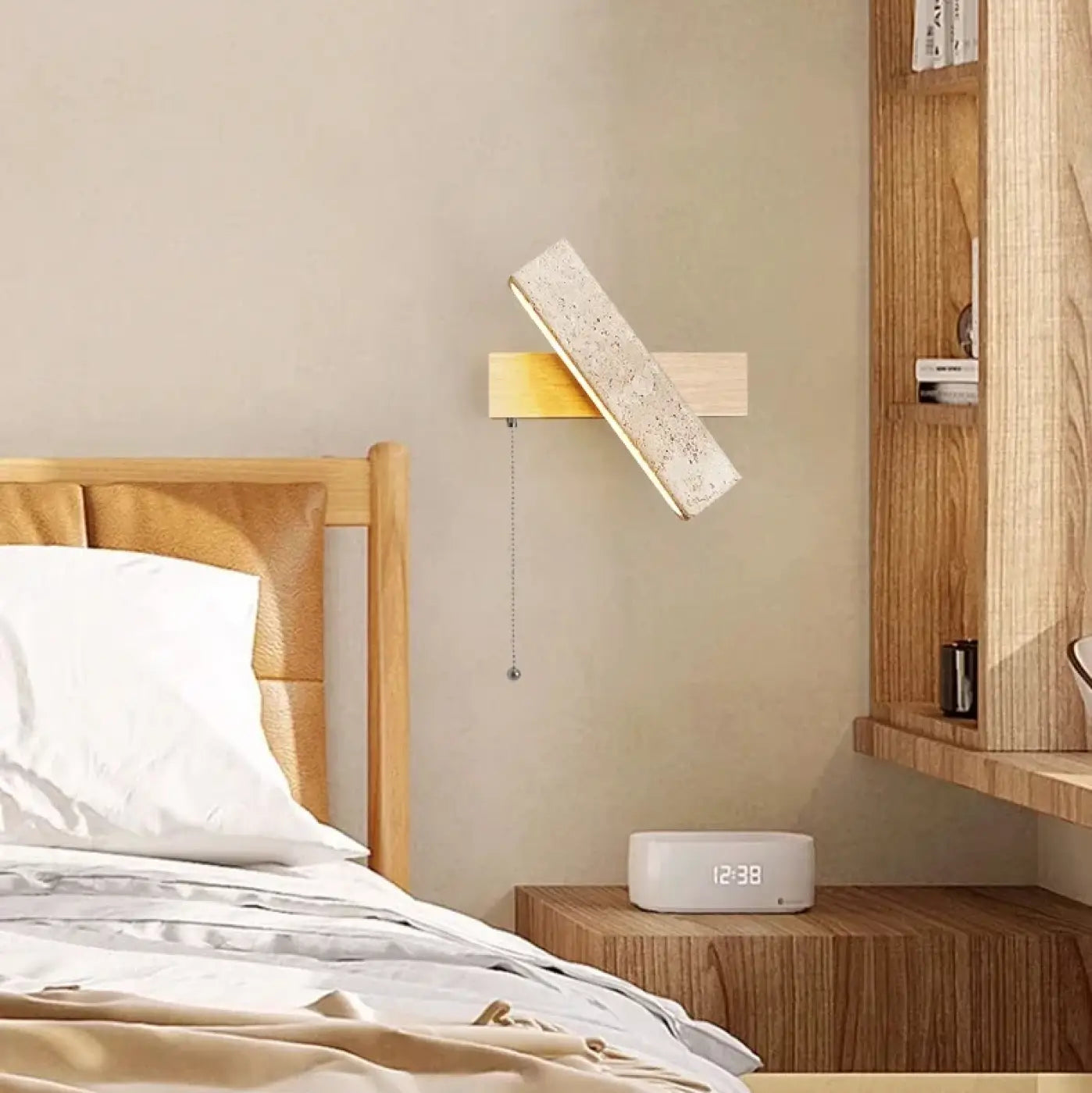 Applique murale LED en pierre et bois beige câble ajustable — vue 13