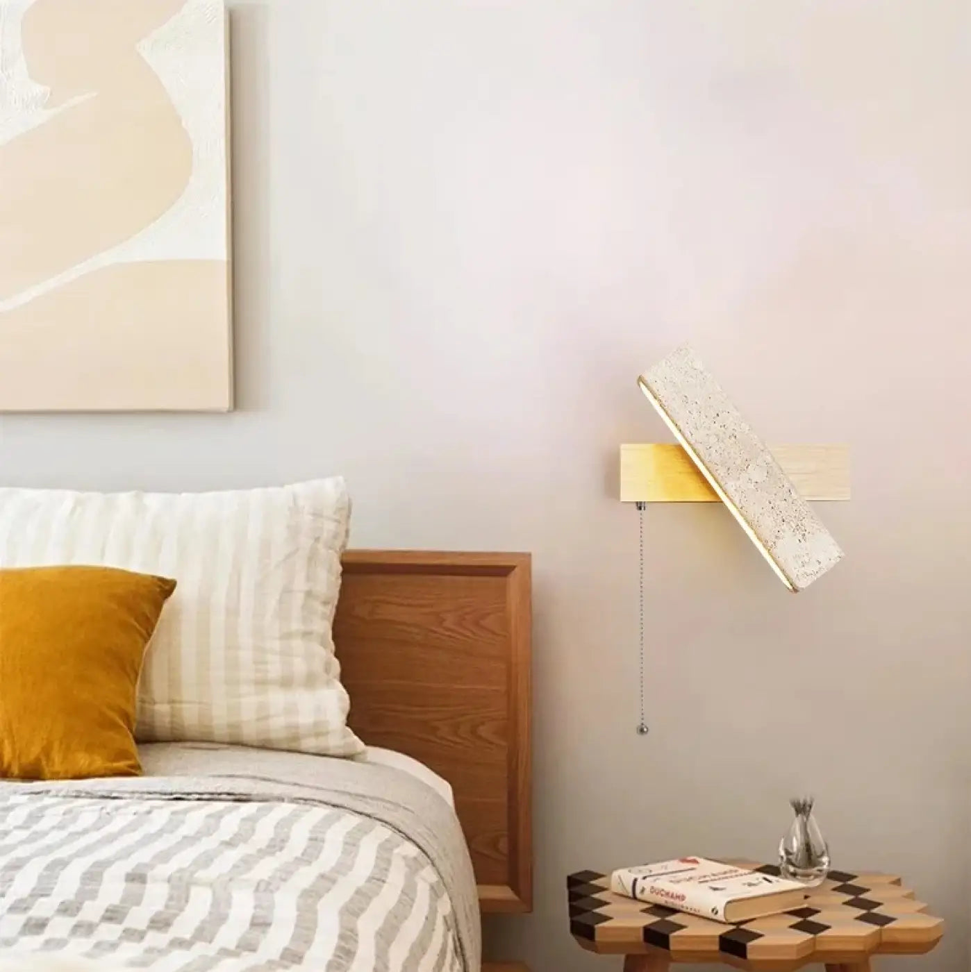 Applique murale LED en pierre et bois beige câble ajustable — vue 2