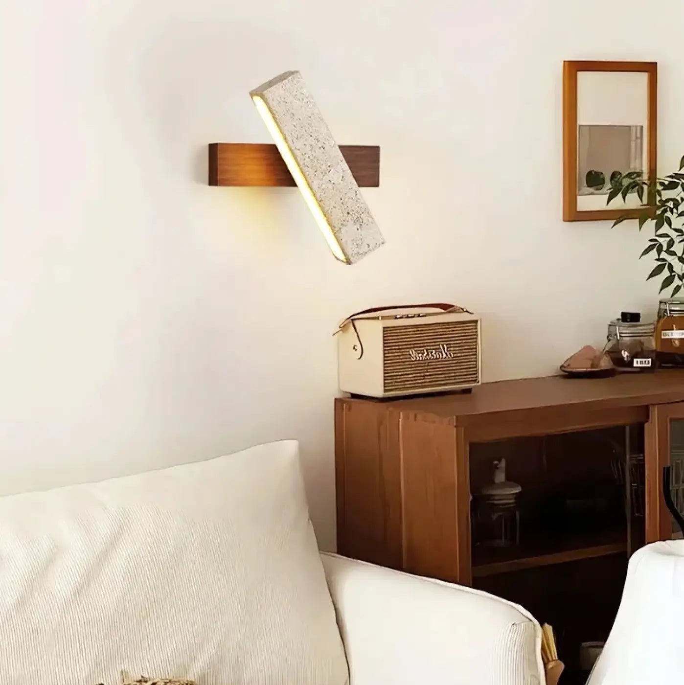 Applique murale LED en pierre et bois beige câble ajustable — vue 4