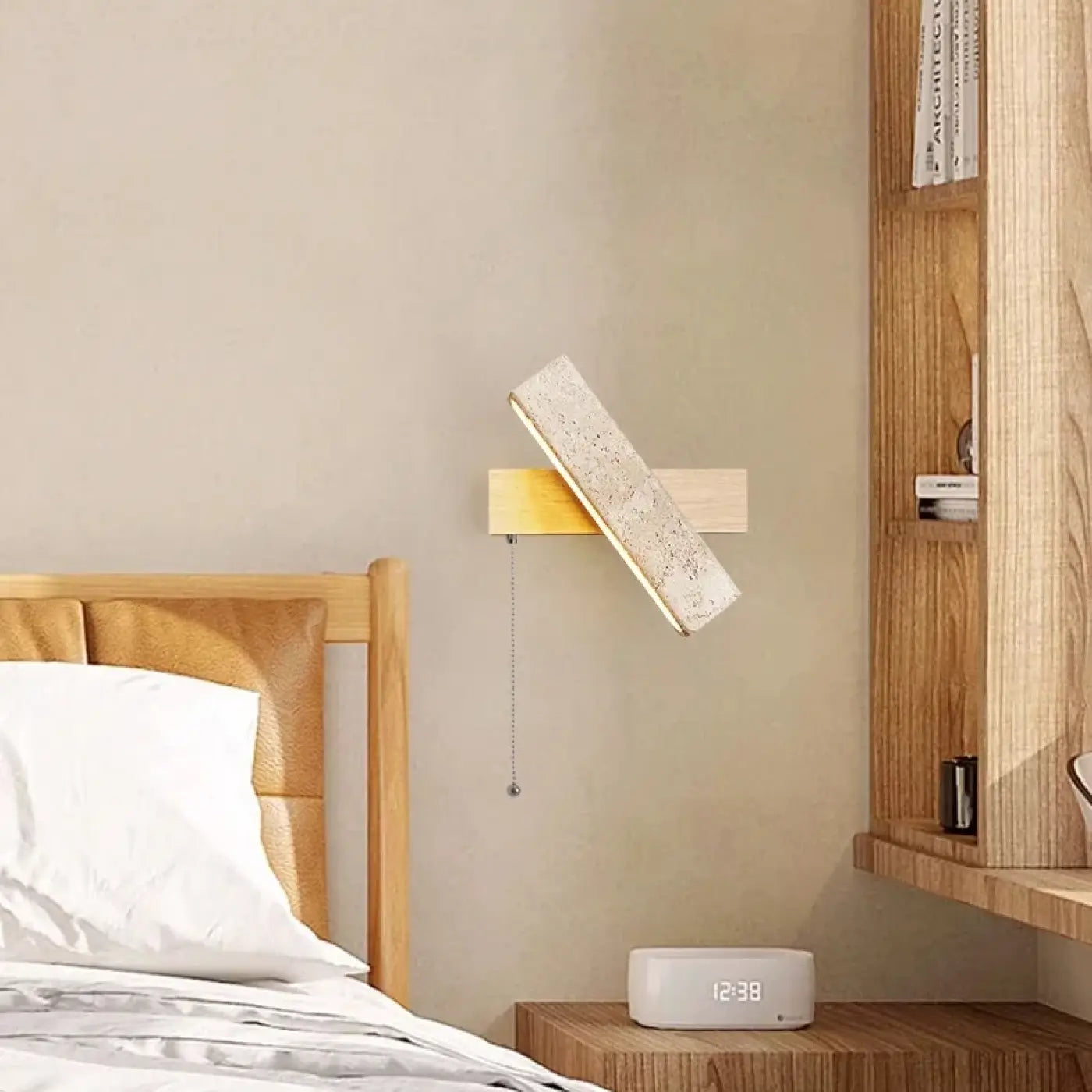 Applique murale LED en pierre et bois beige câble ajustable — vue 5