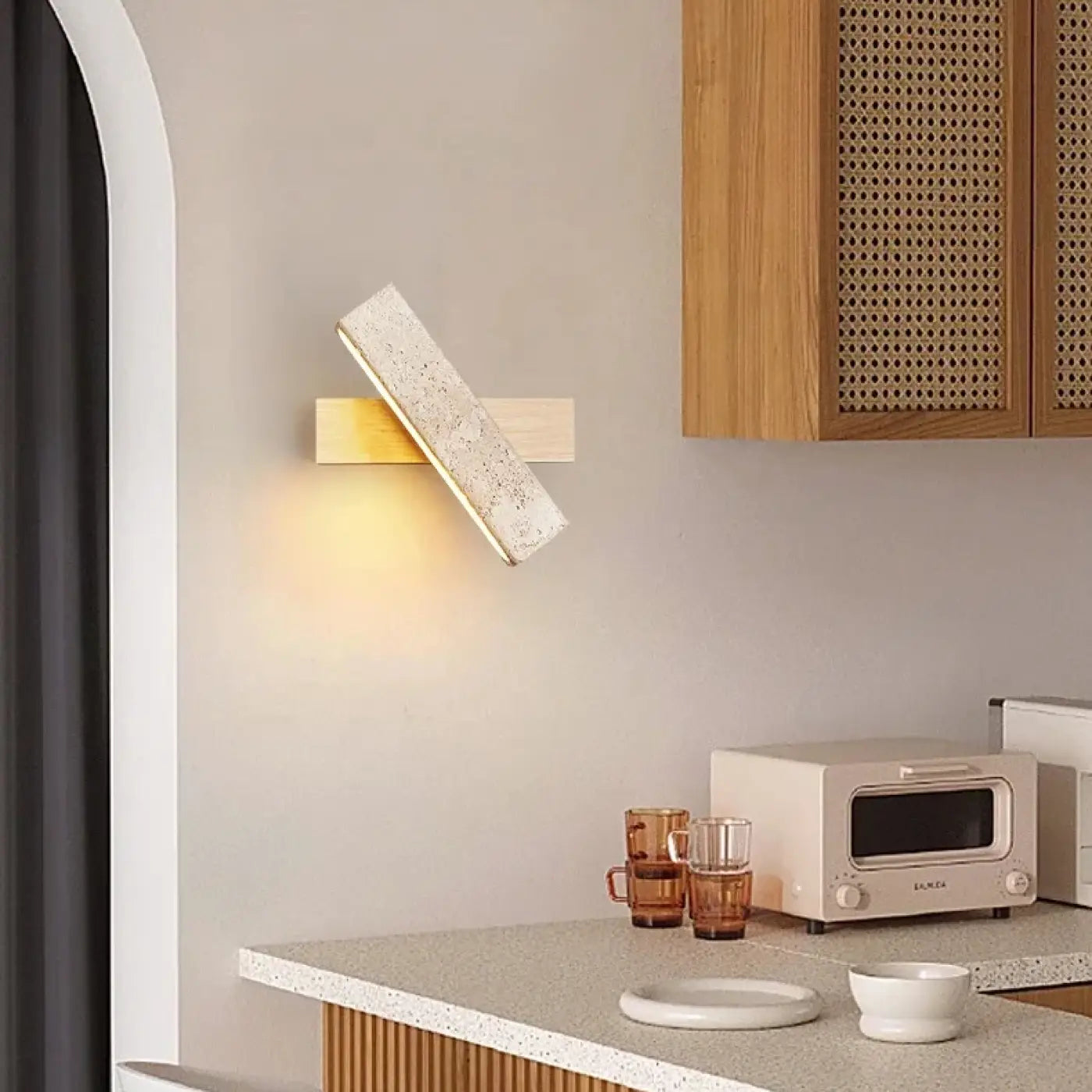 Applique murale LED en pierre et bois beige câble ajustable — vue 8