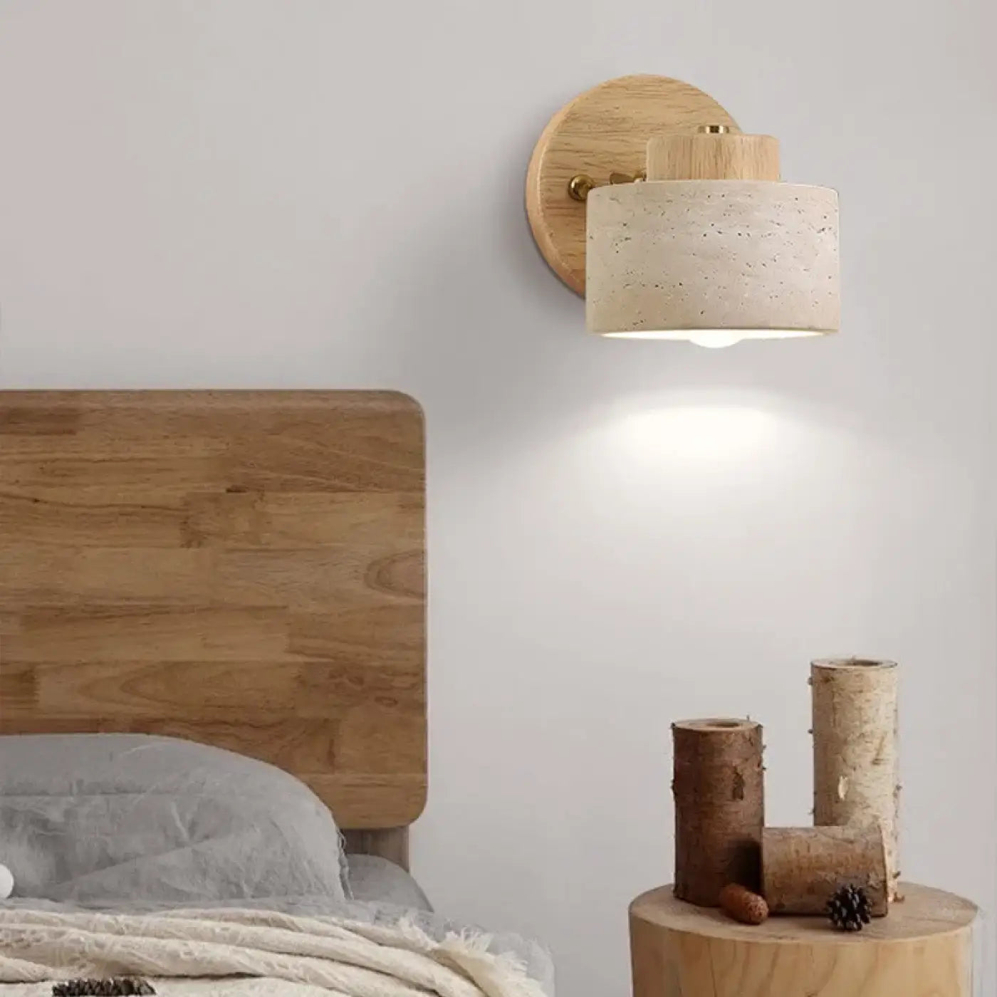 Applique murale LED en pierre et bois style Art Déco — vue 1