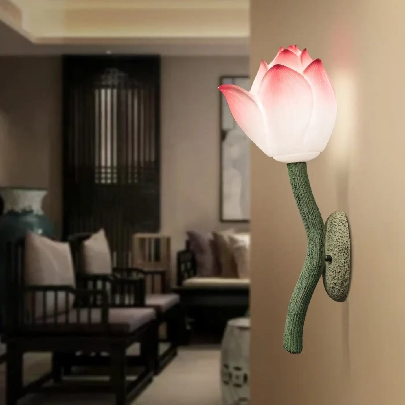 Applique murale LED fleur de lotus rose et vert E27 — vue 1