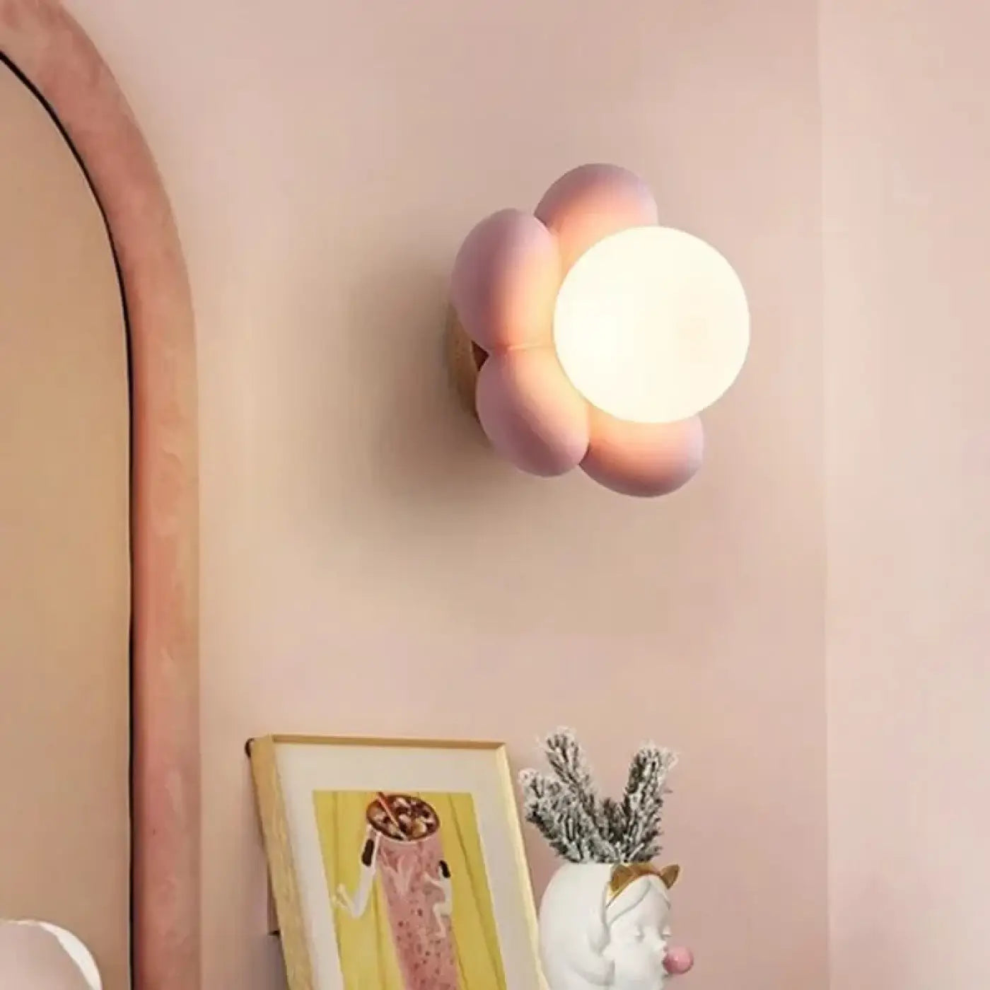 Applique murale LED fleur rose verre chambre enfant — vue 2